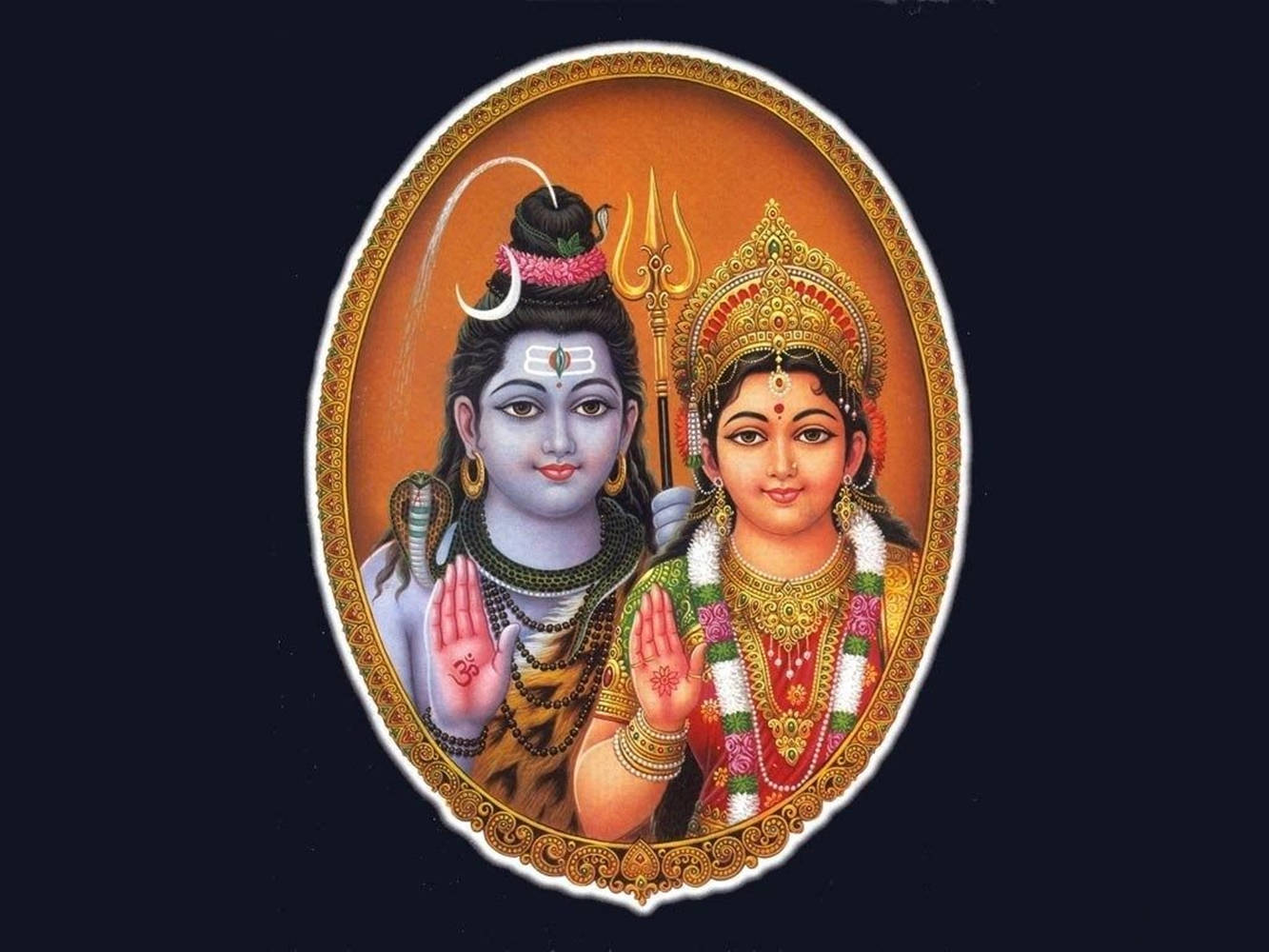 Shiva Parvati, circular frame, ornate golden frames, HD Desktop Wallpaper