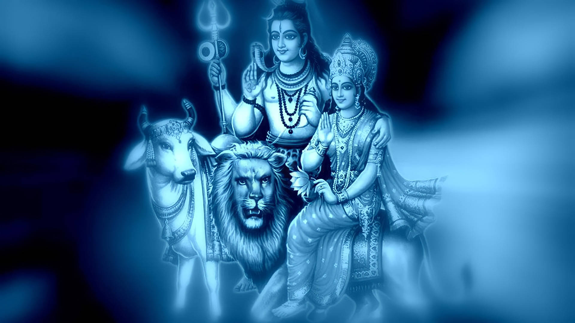 Shiva Parvati, bull, lion, Full HD Desktop Wallpaper