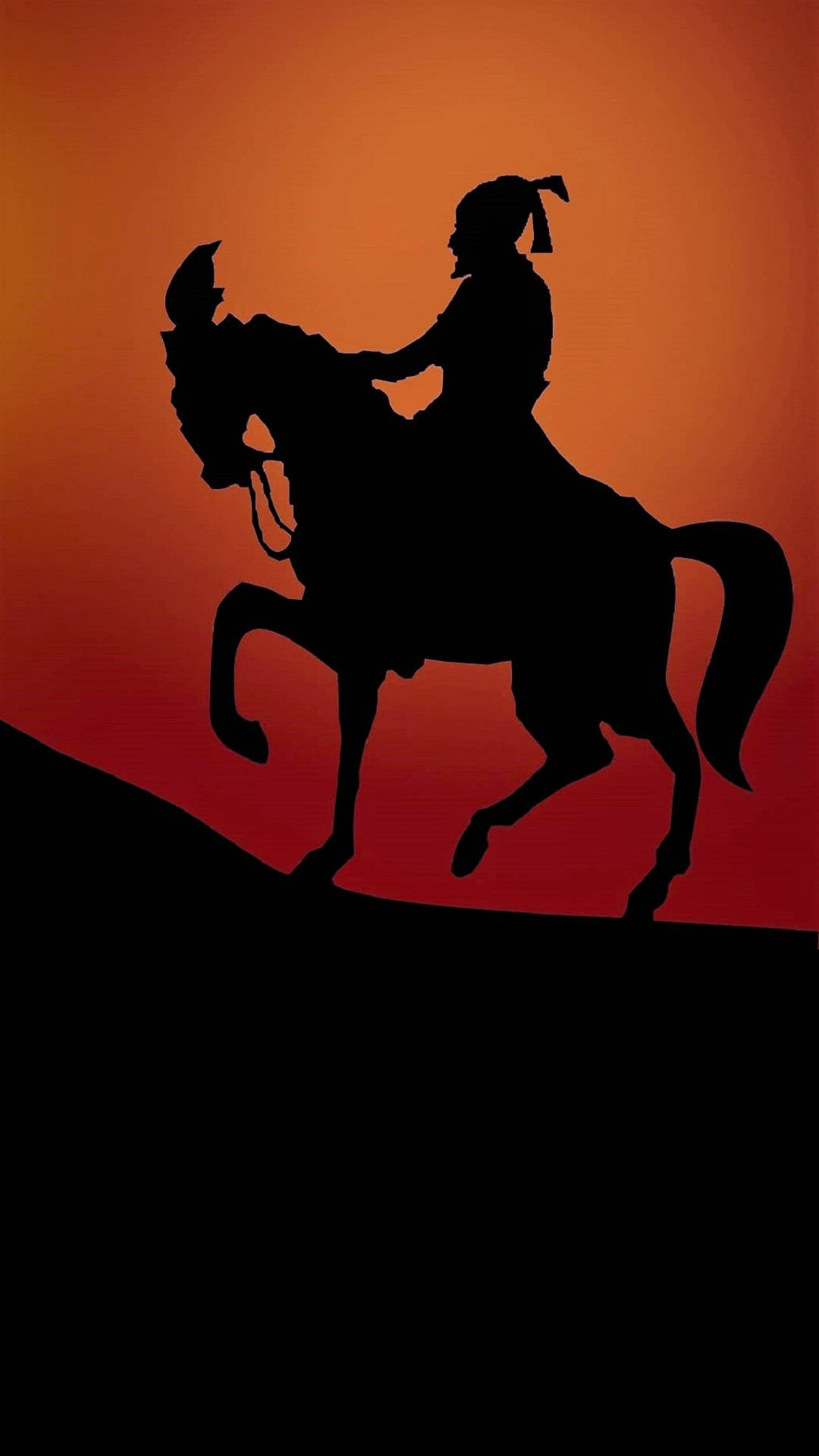 Shivaji Maharaj, horse, fiery orange and red sunset sky, Full HD Phone Wallpaper