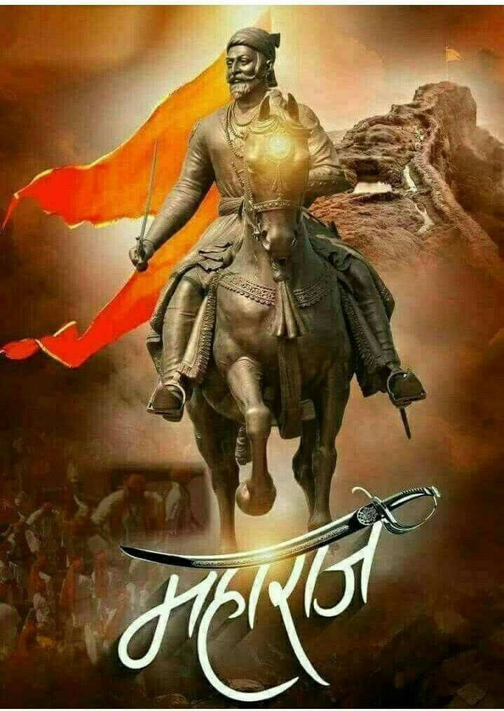 Shivaji Maharaj, horse, orange flag, SD Phone Wallpaper