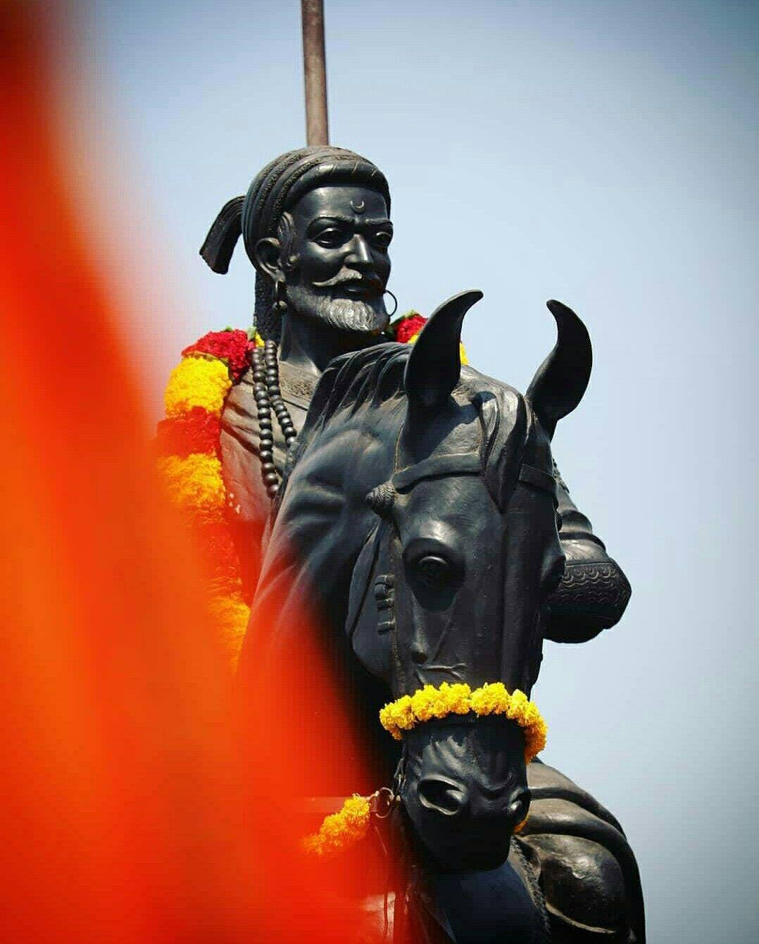 Shivaji Maharaj, black statue, bearded warrior on horseback, HD Phone Wallpaper