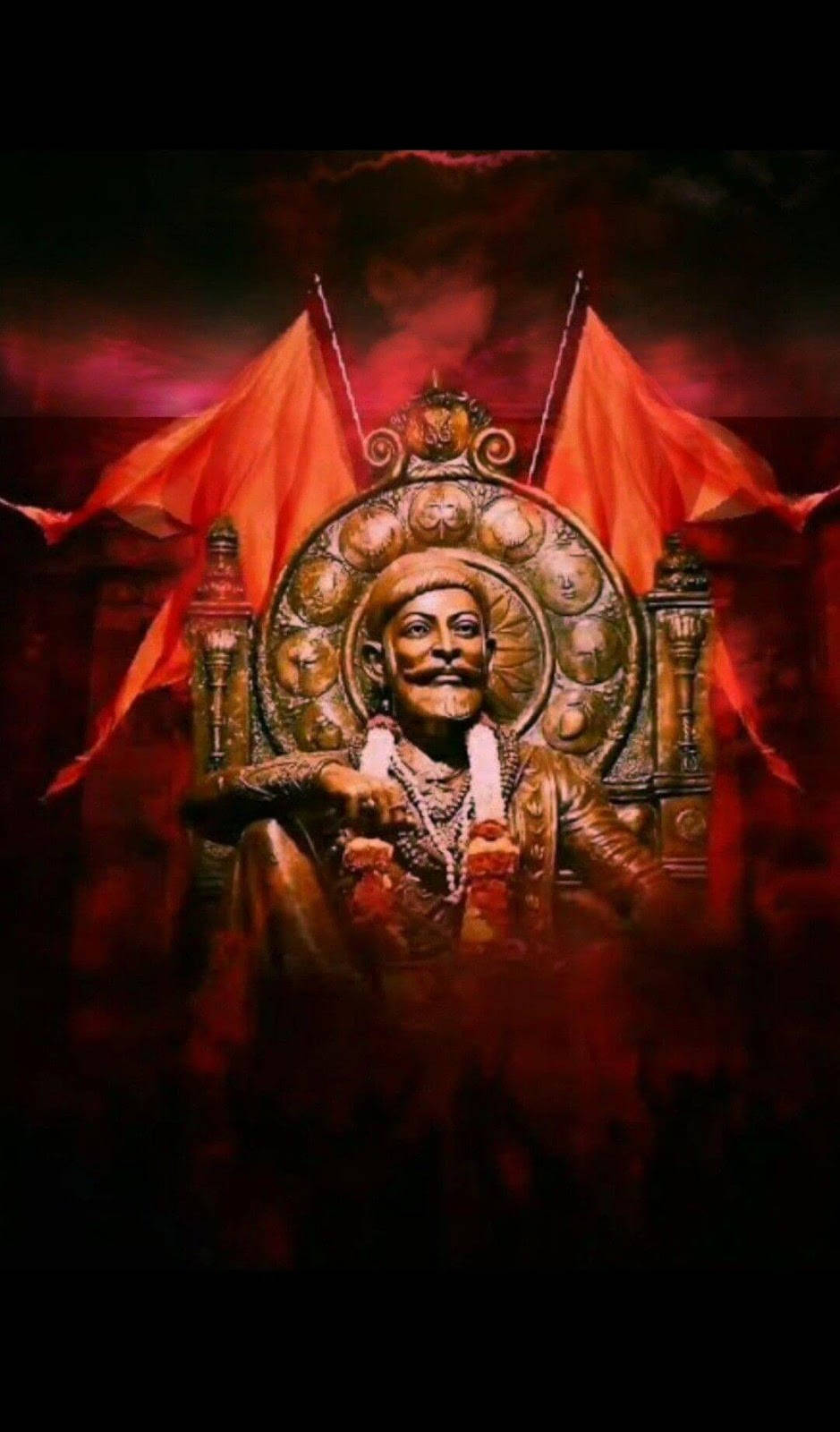 Shivaji Maharaj, golden throne, red banners, HD Phone Wallpaper