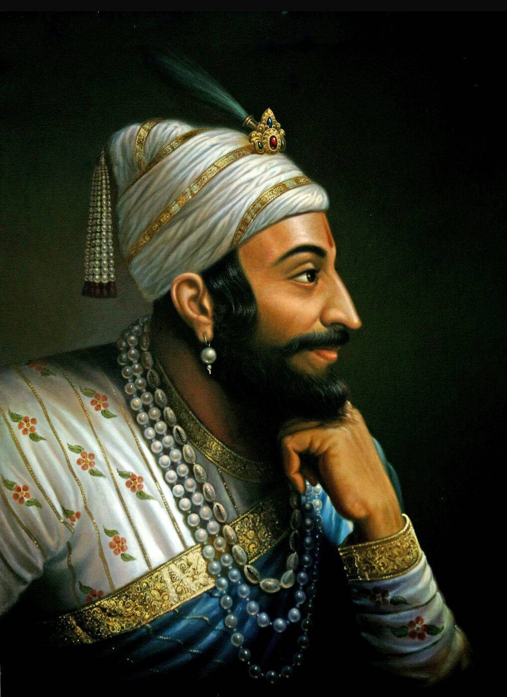 Shivaji Maharaj, ornate white and gold robes, pearl necklaces, HD Phone Wallpaper