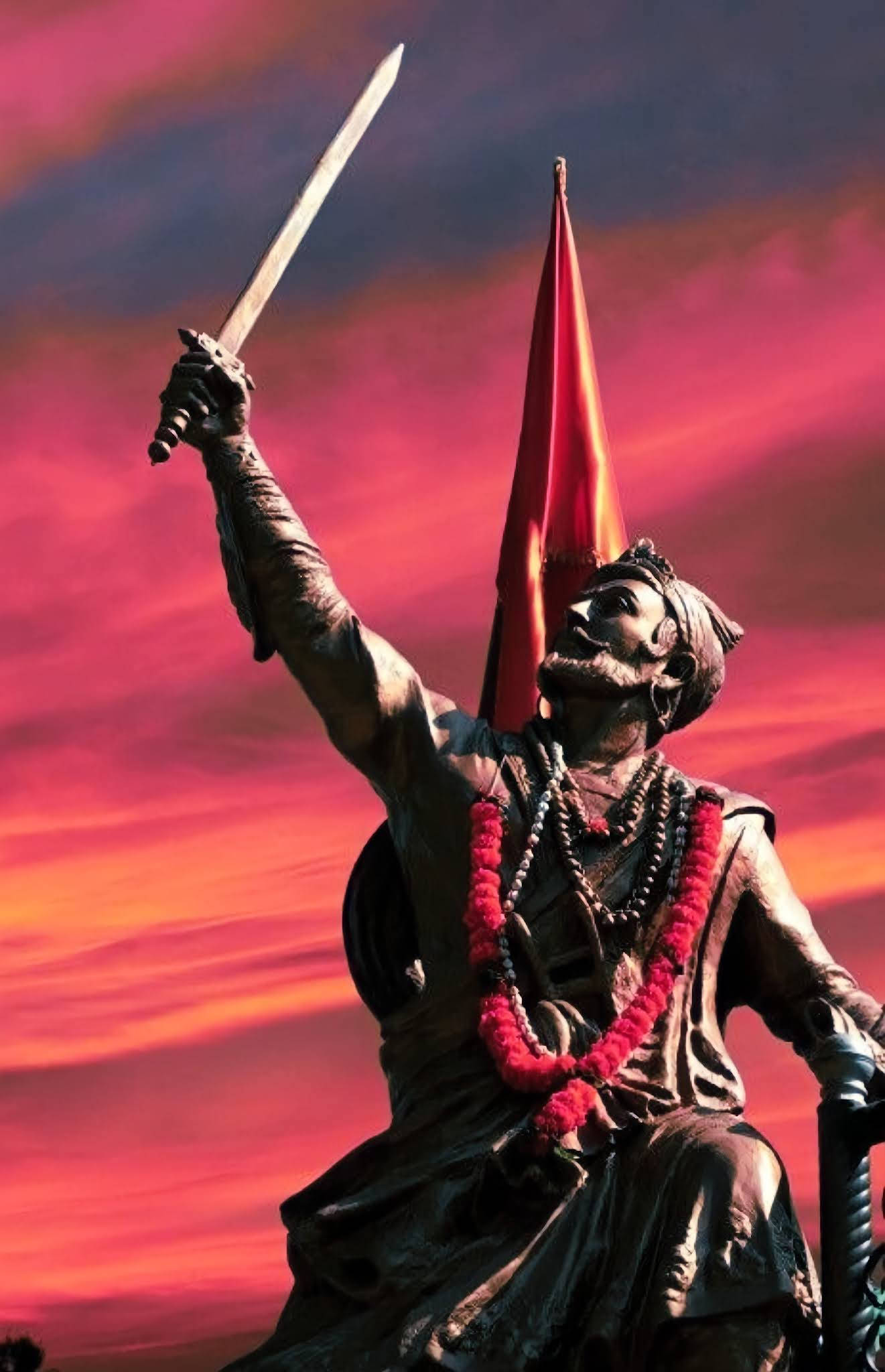 Shivaji Maharaj, sword, red flag, Full HD Phone Wallpaper