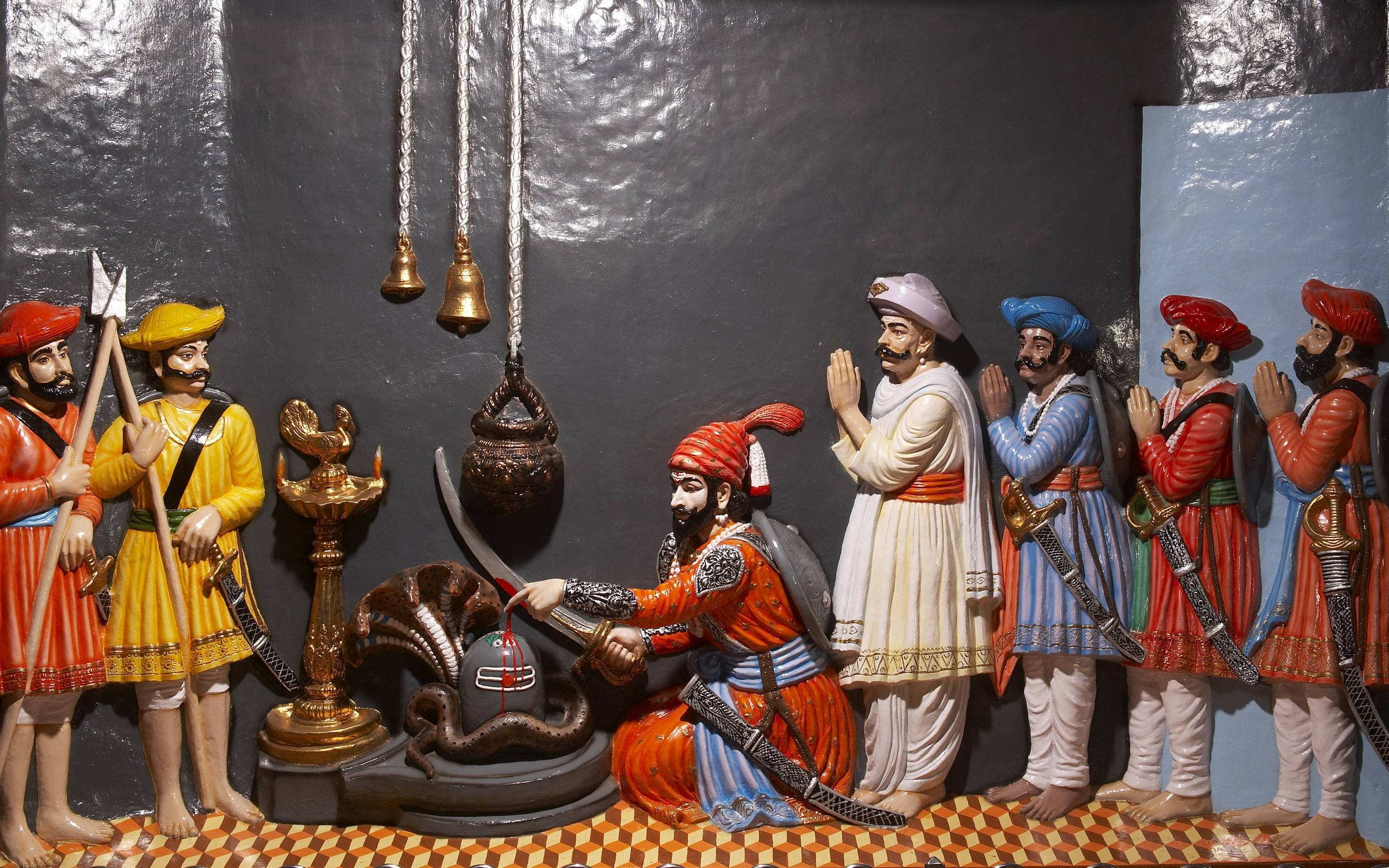 Shivaji Maharaj, historical scene, traditional Indian attire, 2K Desktop Wallpaper