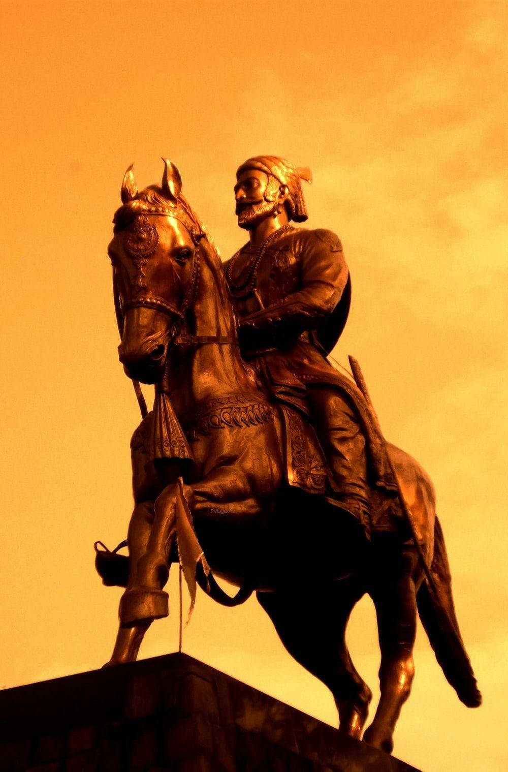 Shivaji Maharaj, bronze equestrian statue, bearded warrior, HD Phone Wallpaper
