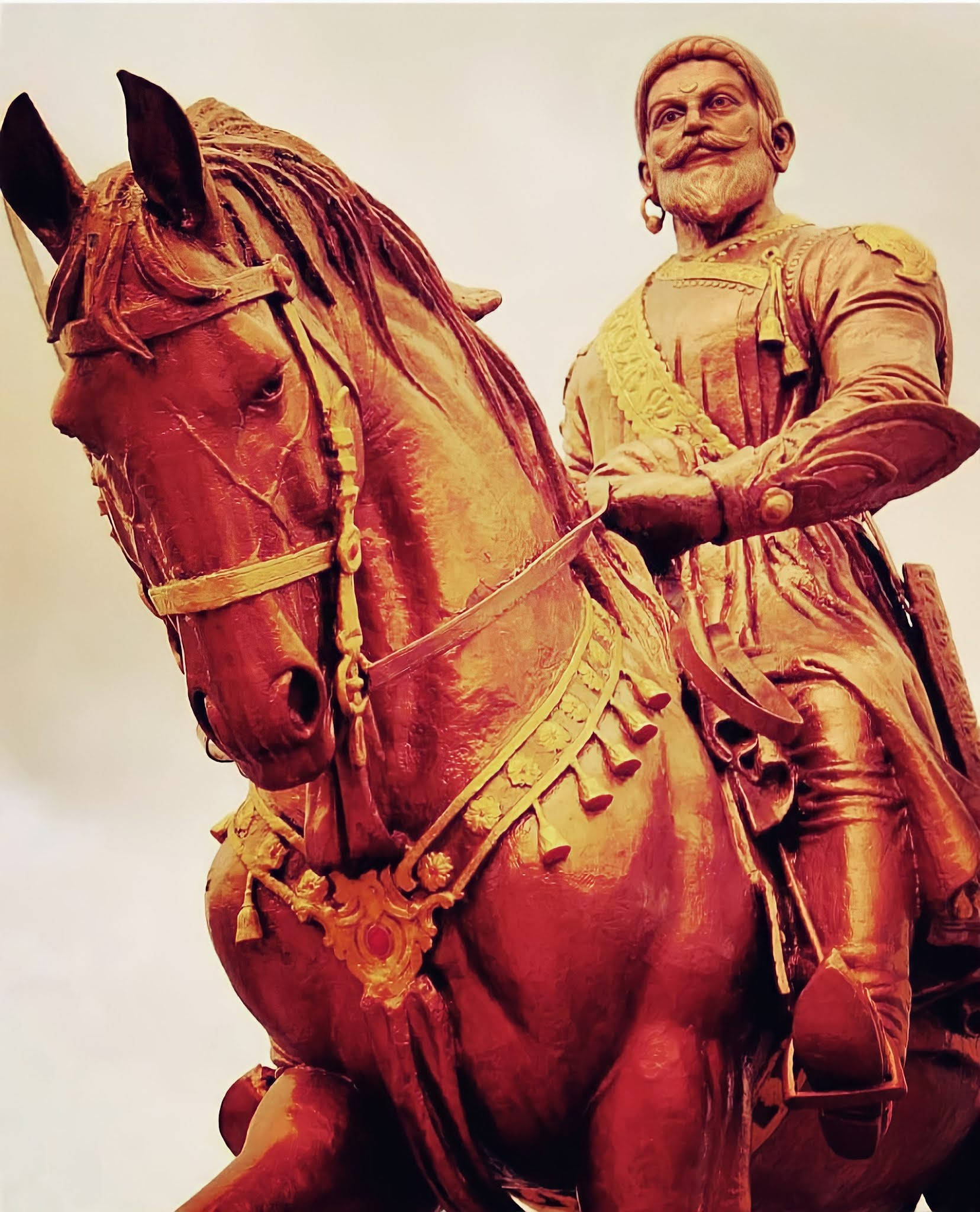 Shivaji Maharaj, golden equestrian statue, bearded man, Full HD Phone Wallpaper