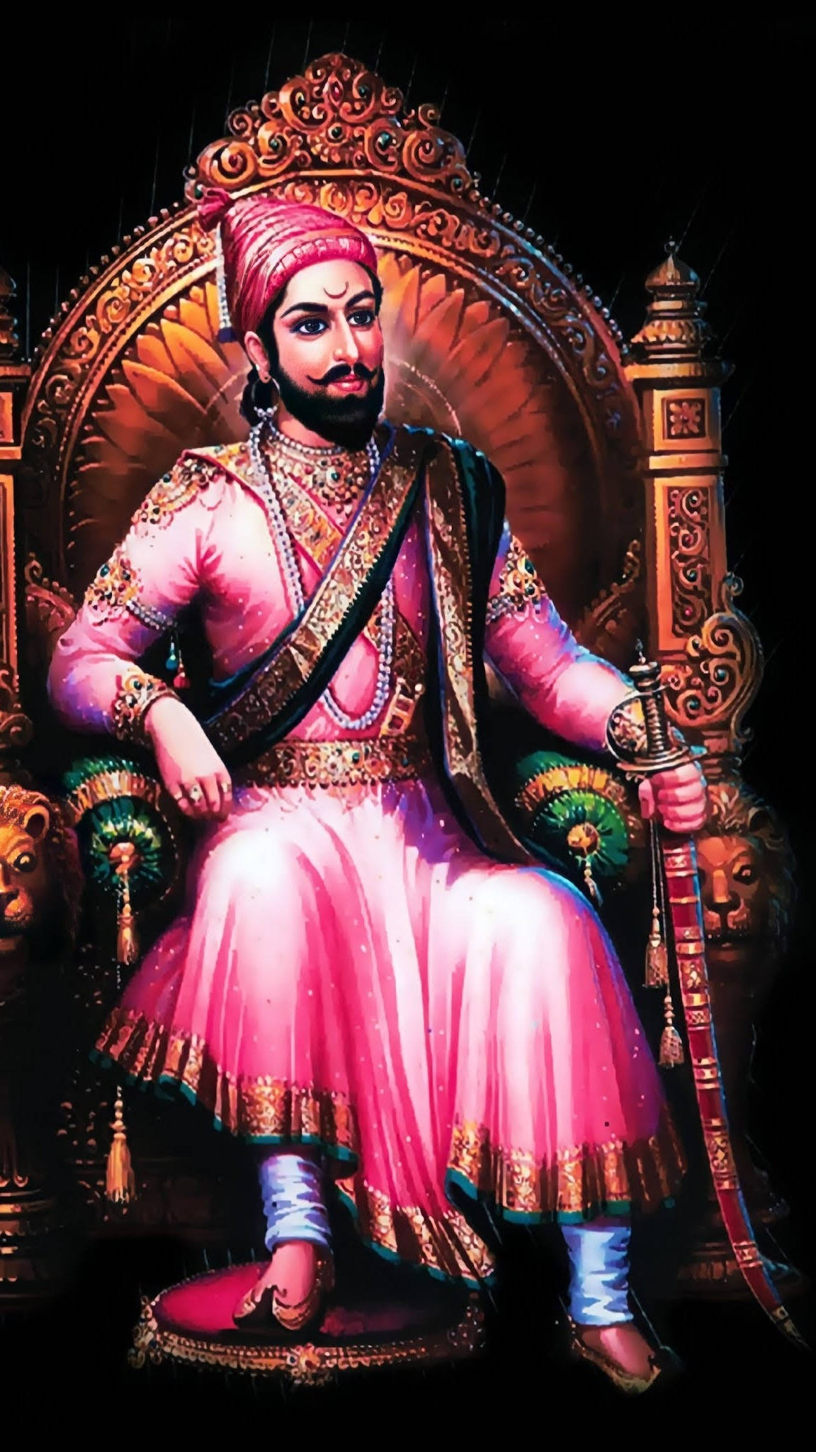 Shivaji Maharaj, throne, sword, Full HD Phone Wallpaper