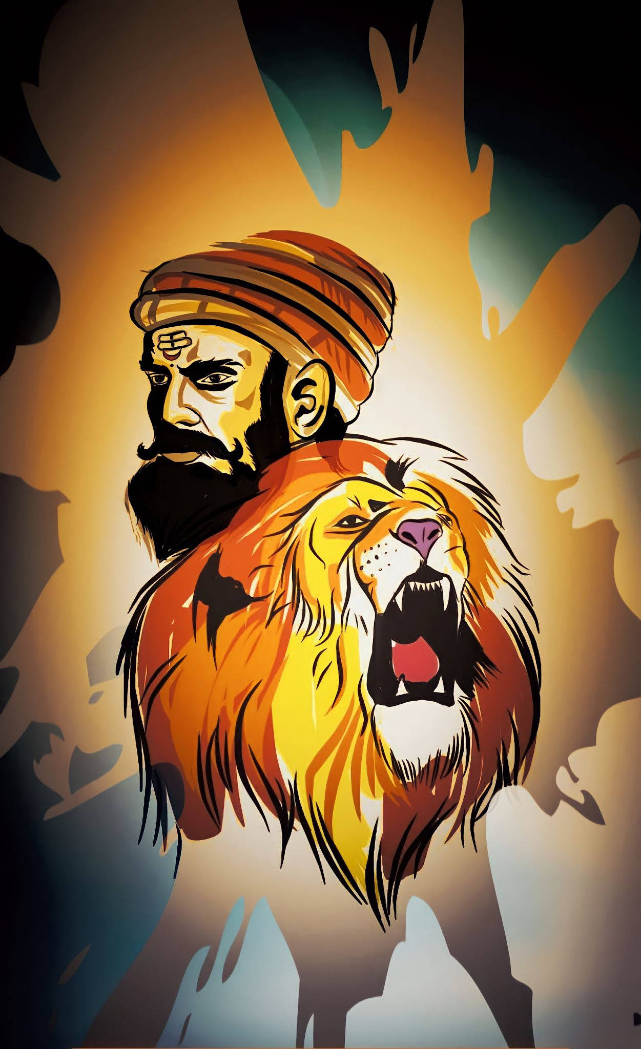 Shivaji Maharaj, lion, bearded man, Full HD Phone Wallpaper