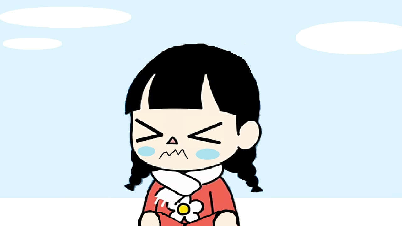 Shivering Girl, black pigtails, red dress, HD Desktop Wallpaper