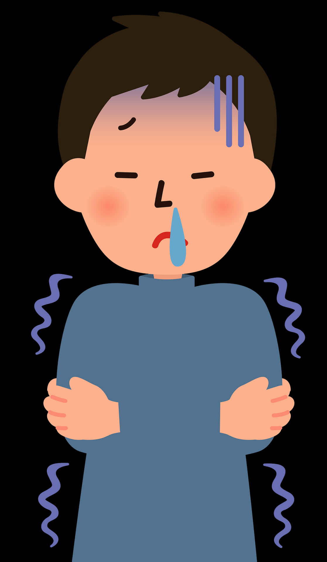 Shivering Boy, blue thermometer, steam rising, Full HD Phone Wallpaper