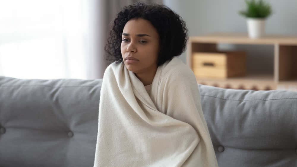 Shivering, woman, white blanket, SD Desktop Wallpaper