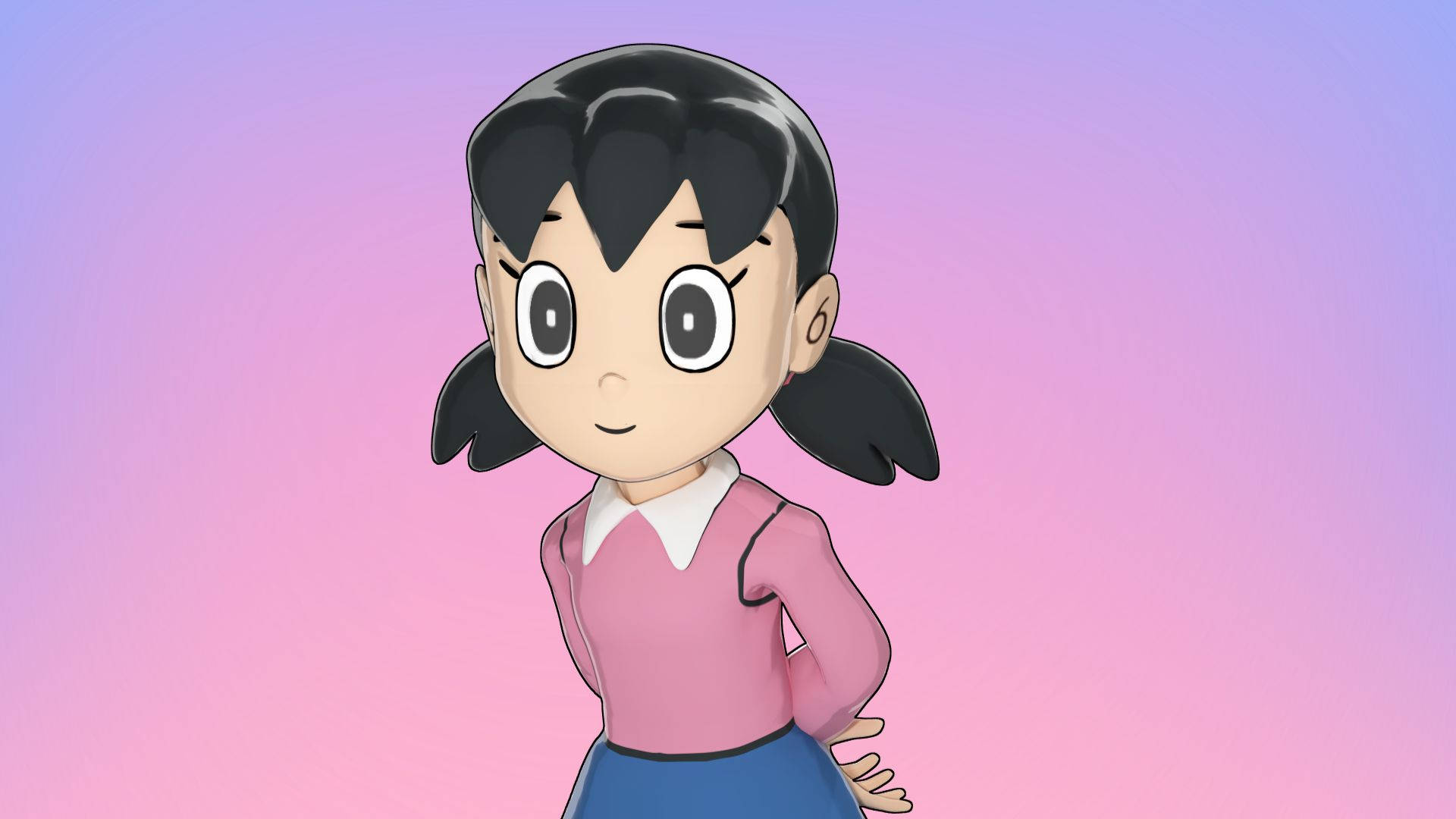 Shizuka Doraemon, black pigtails, pink sweater, Full HD Desktop Wallpaper
