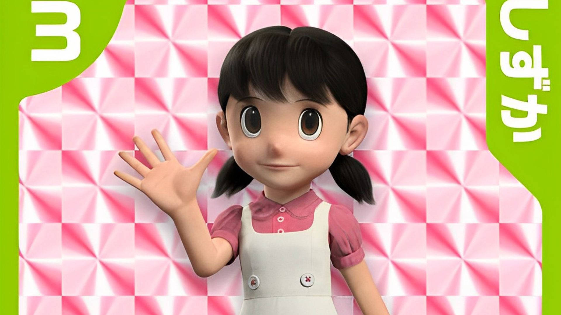 Shizuka Doraemon, 3D Card, pigtails, Full HD Desktop Wallpaper