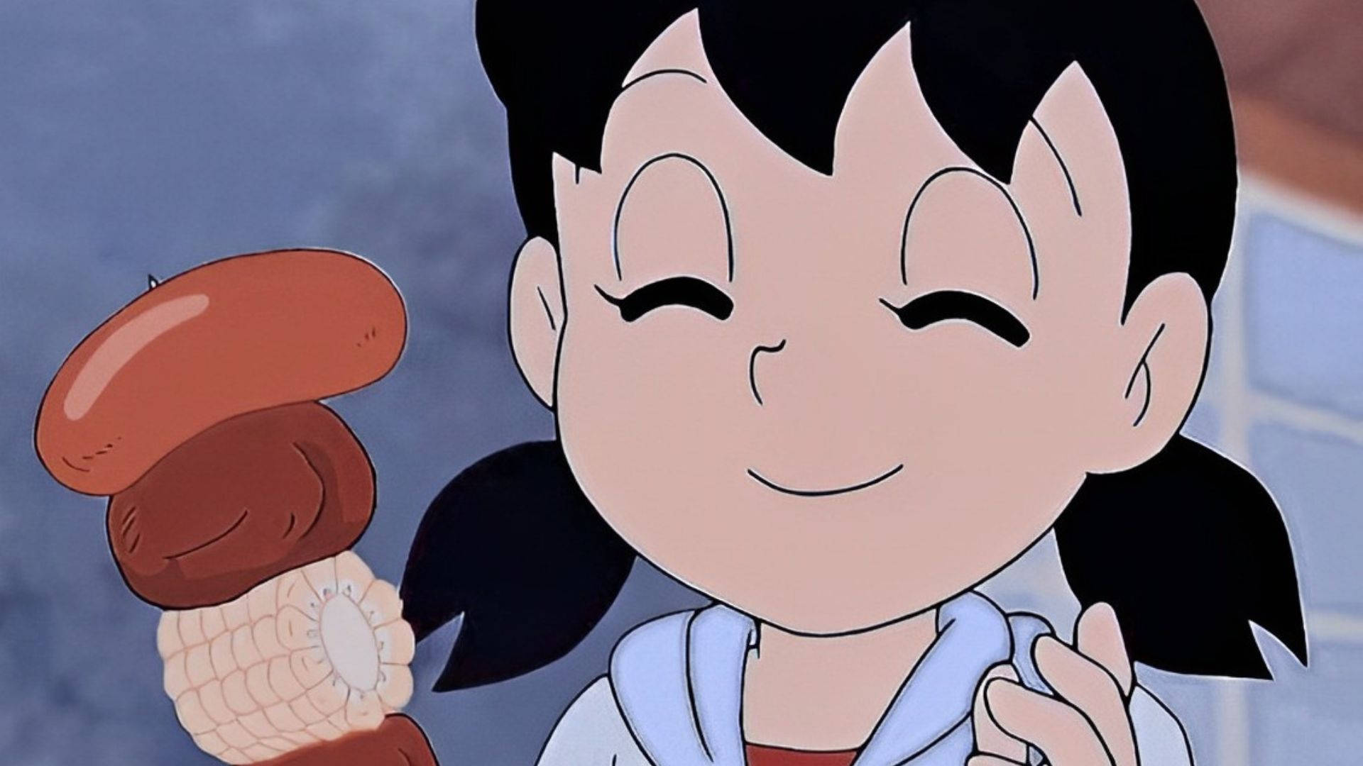 Shizuka Doraemon, pigtails, giant mushroom-shaped ice cream, Full HD Desktop Wallpaper
