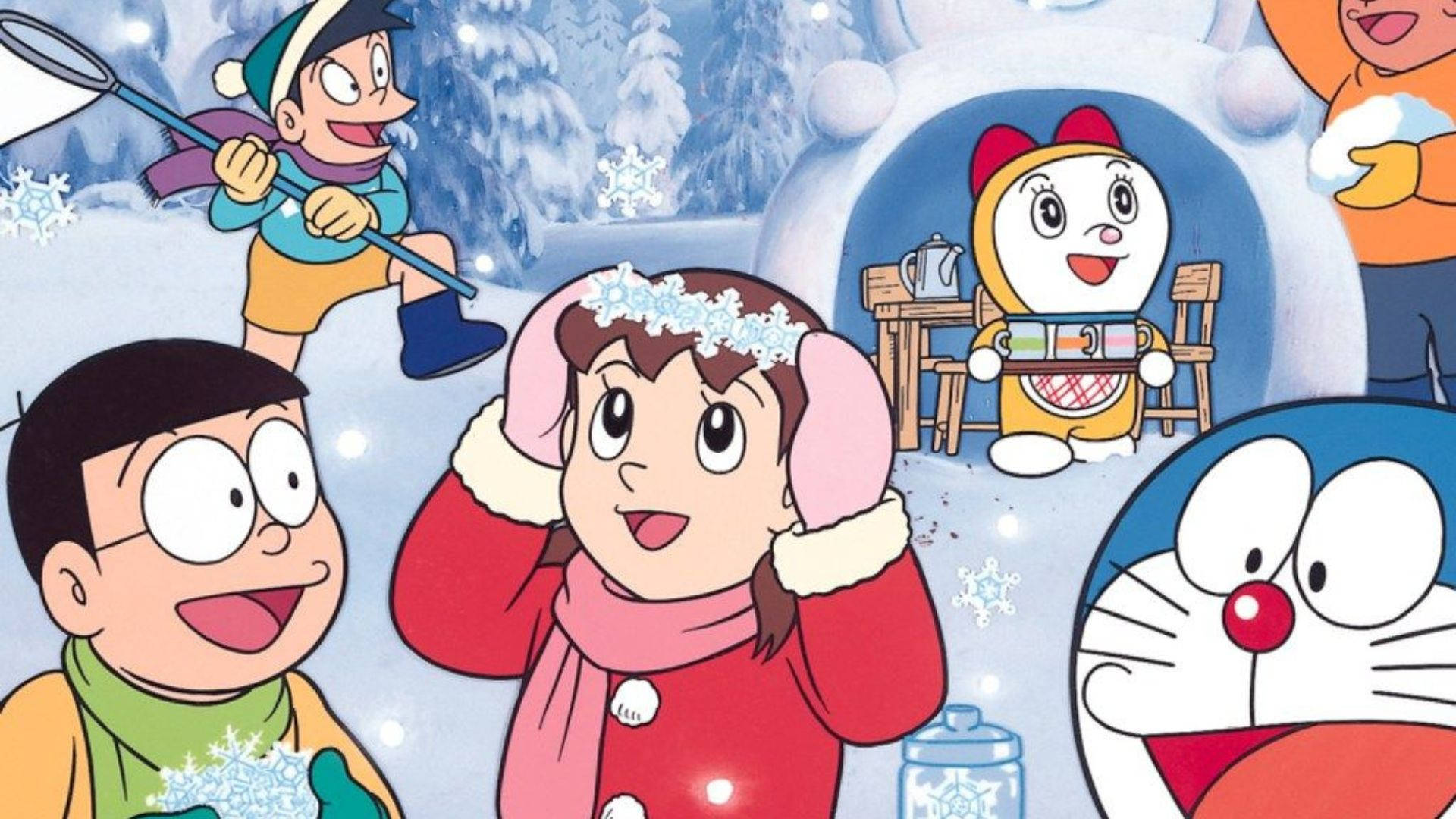 Shizuka Doraemon, Doraemon, snowmen, Full HD Desktop Wallpaper
