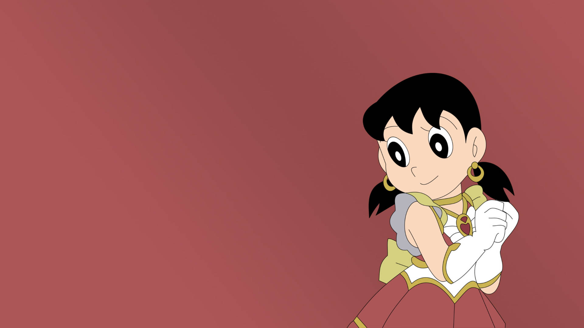 Shizuka Doraemon, black pigtails, gold earrings, Full HD Desktop Wallpaper
