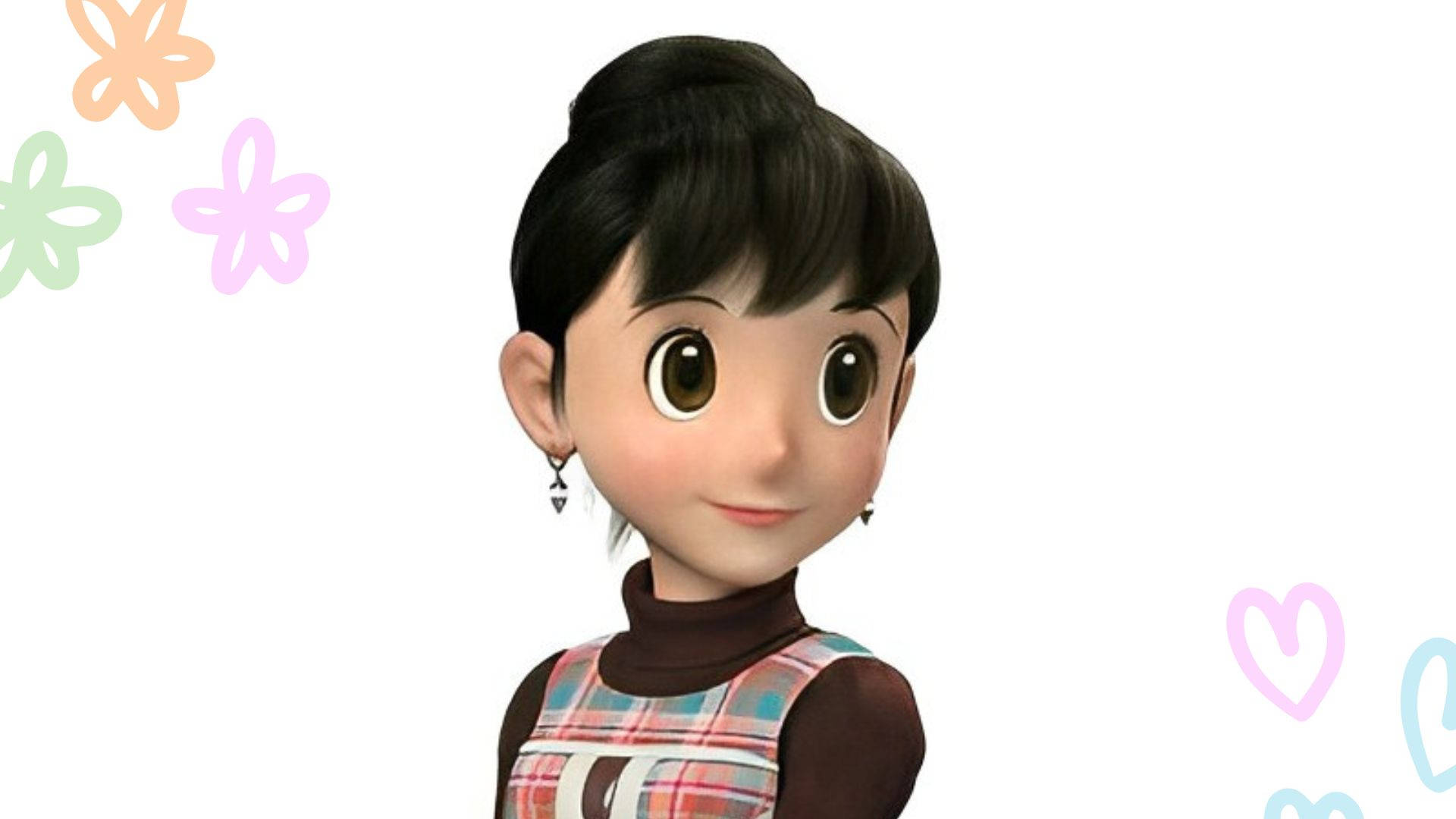 Shizuka Doraemon, black hair, large brown eyes, Full HD Desktop Wallpaper