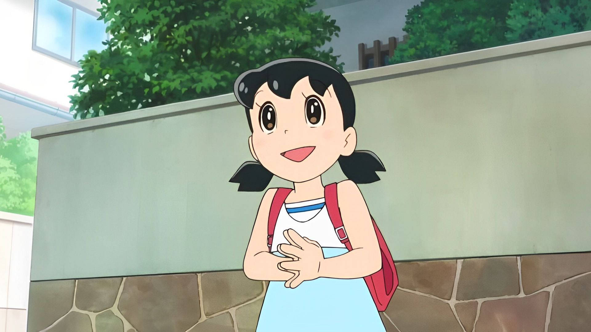 Shizuka Doraemon, pigtails, red backpack, Full HD Desktop Wallpaper