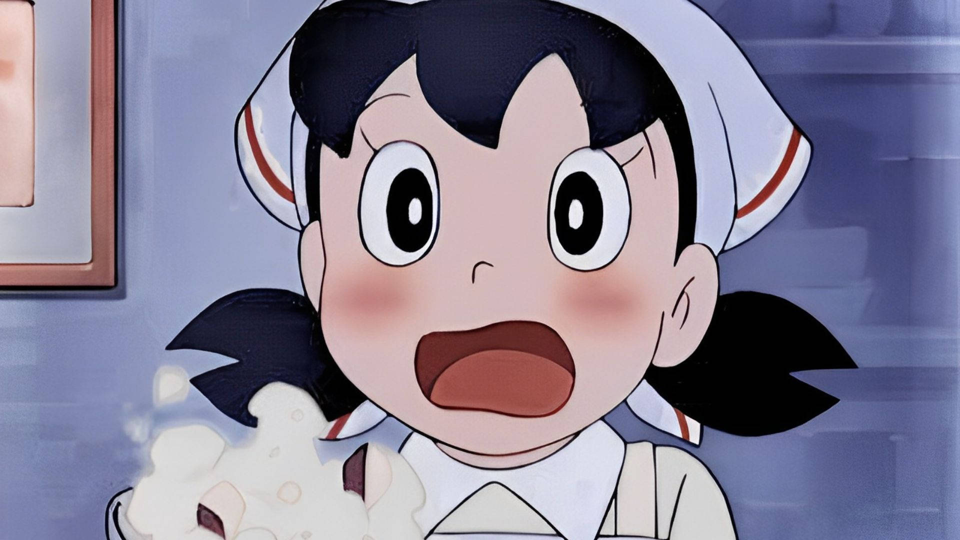 Shizuka Doraemon, nurse outfit, steaming bowl of food, Full HD Desktop Wallpaper