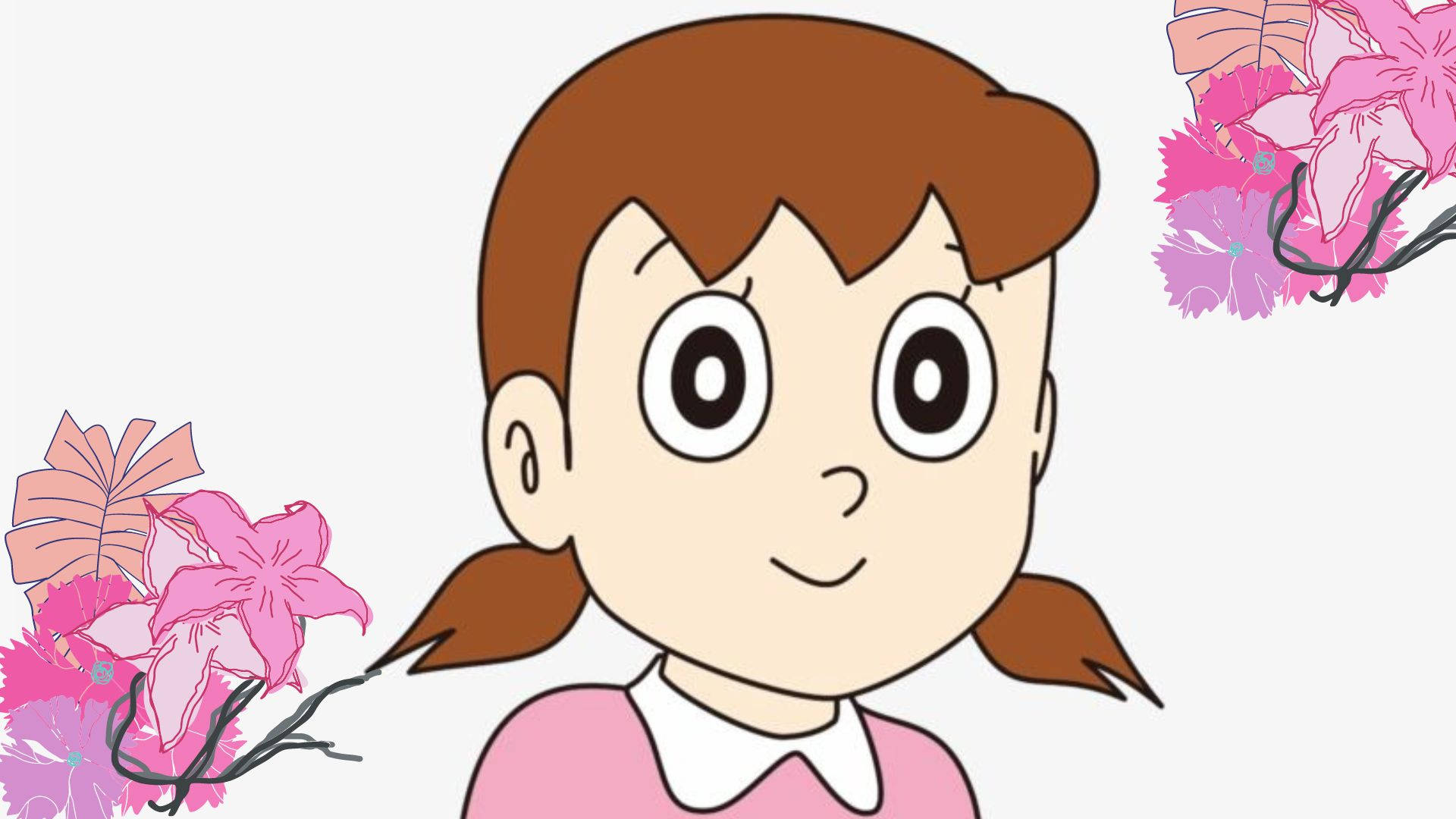 Shizuka Doraemon, brown pigtails, pink top, Full HD Desktop Wallpaper
