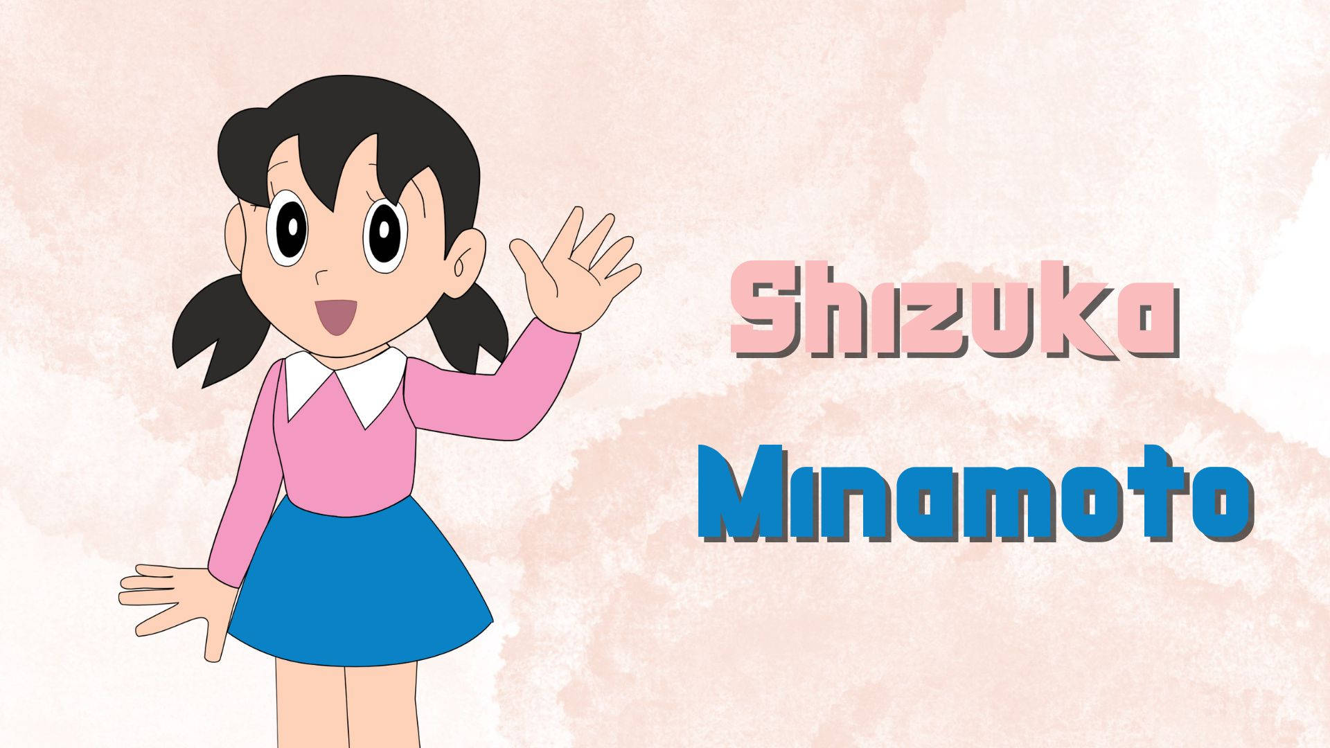 Shizuka Doraemon, pastel pink, black pigtails, Full HD Desktop Wallpaper