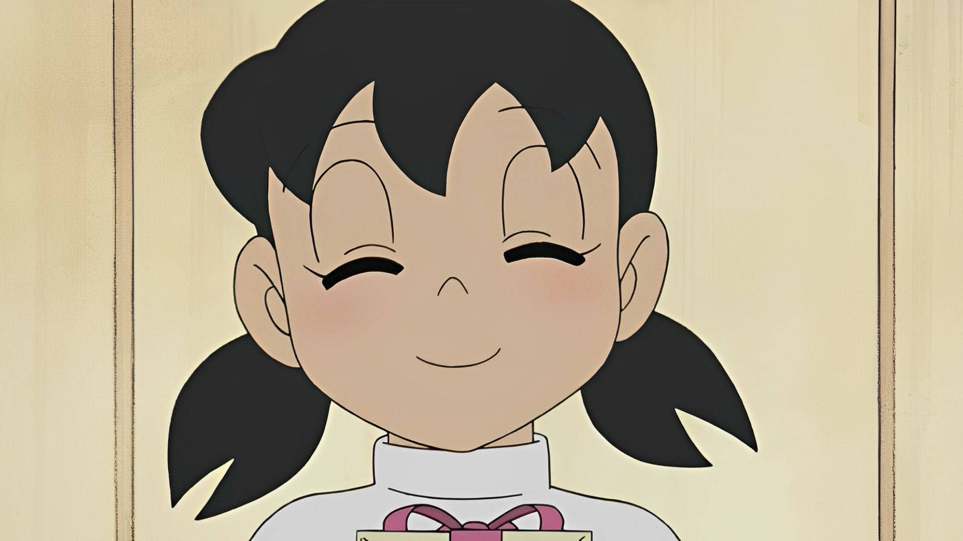 Shizuka Doraemon, black pigtails, smiling, Full HD Desktop Wallpaper
