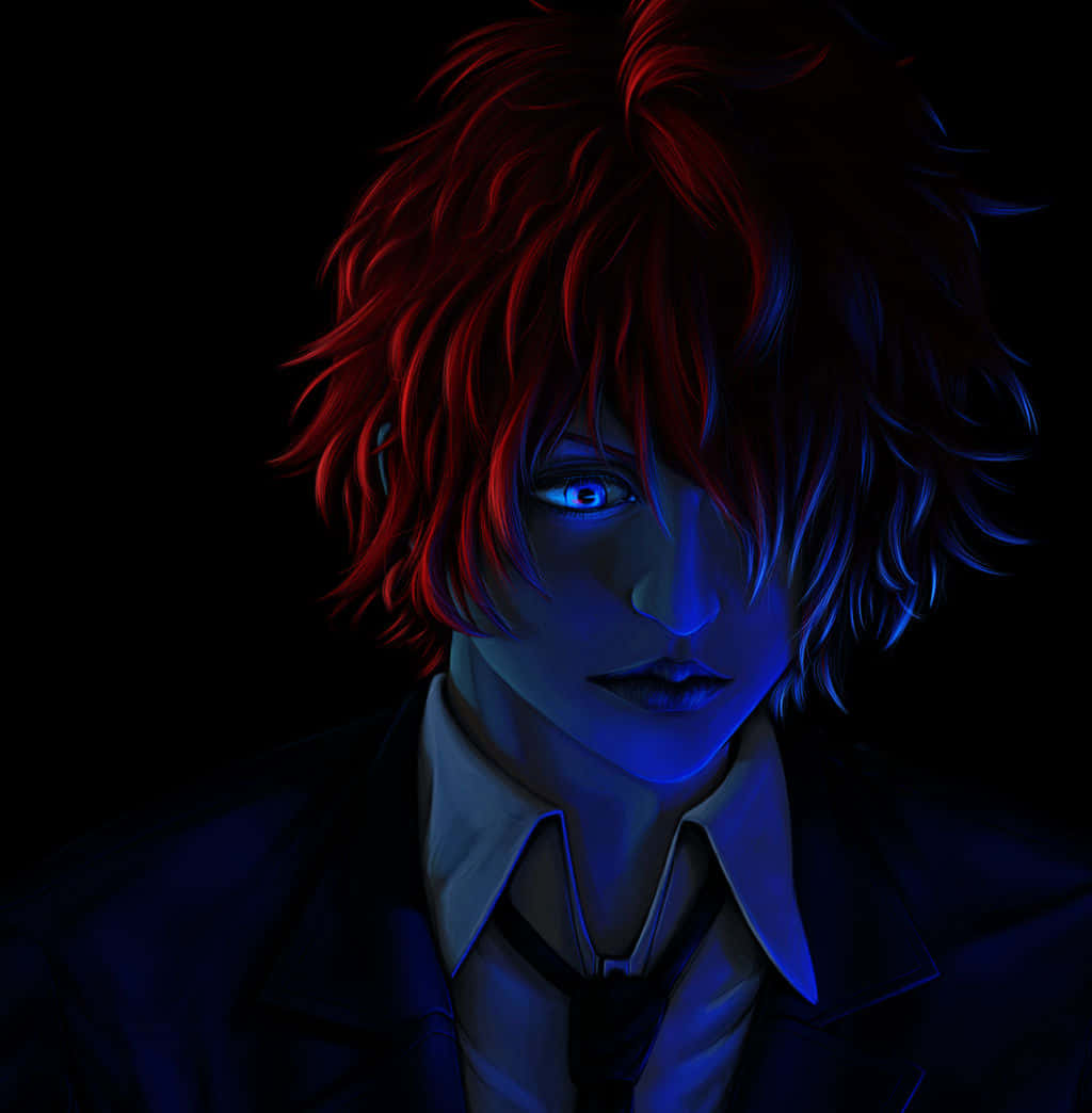Sho Hinakawa, red-haired, glowing blue eyes, SD Phone Wallpaper