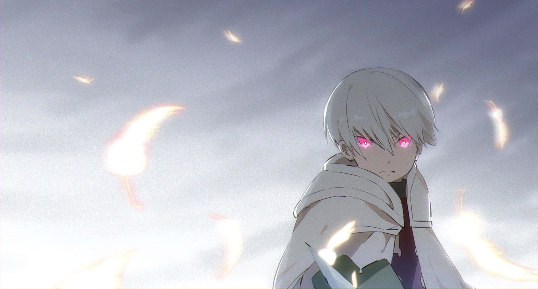Sho Kusakabe, silver-haired, glowing pink eyes, Full HD Desktop Wallpaper