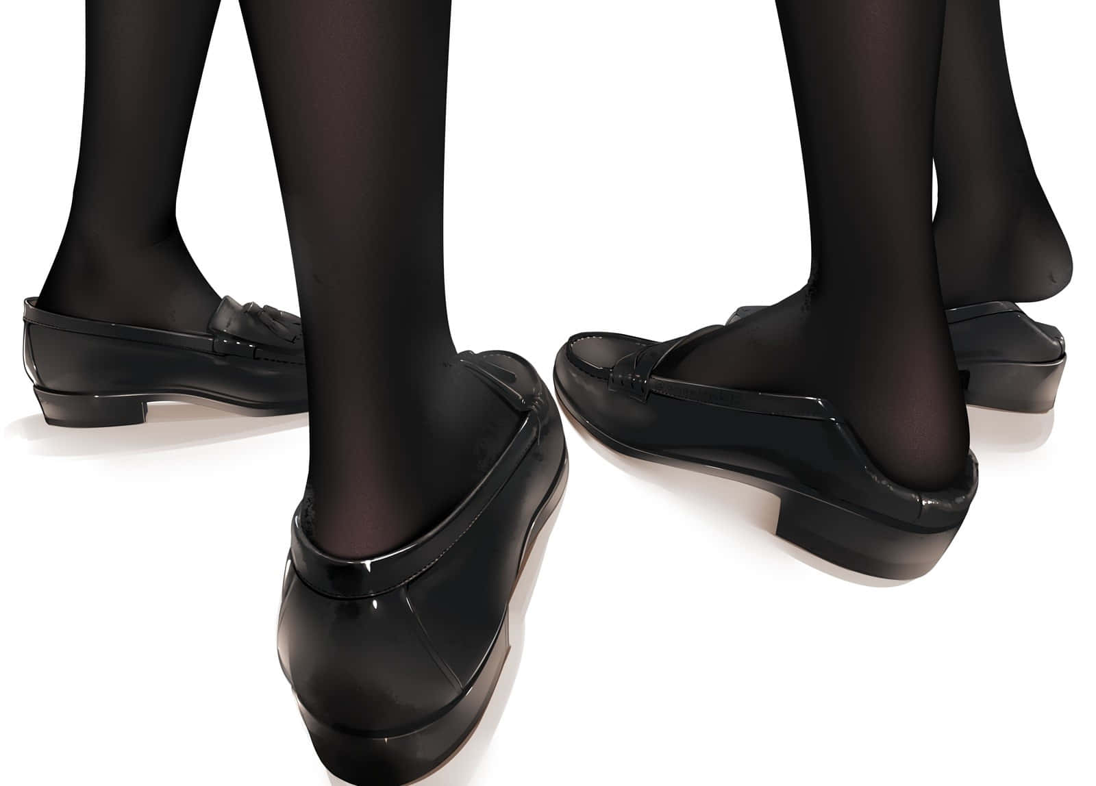 glossy black loafers, sheer black tights, stark white background, HD Desktop Wallpaper