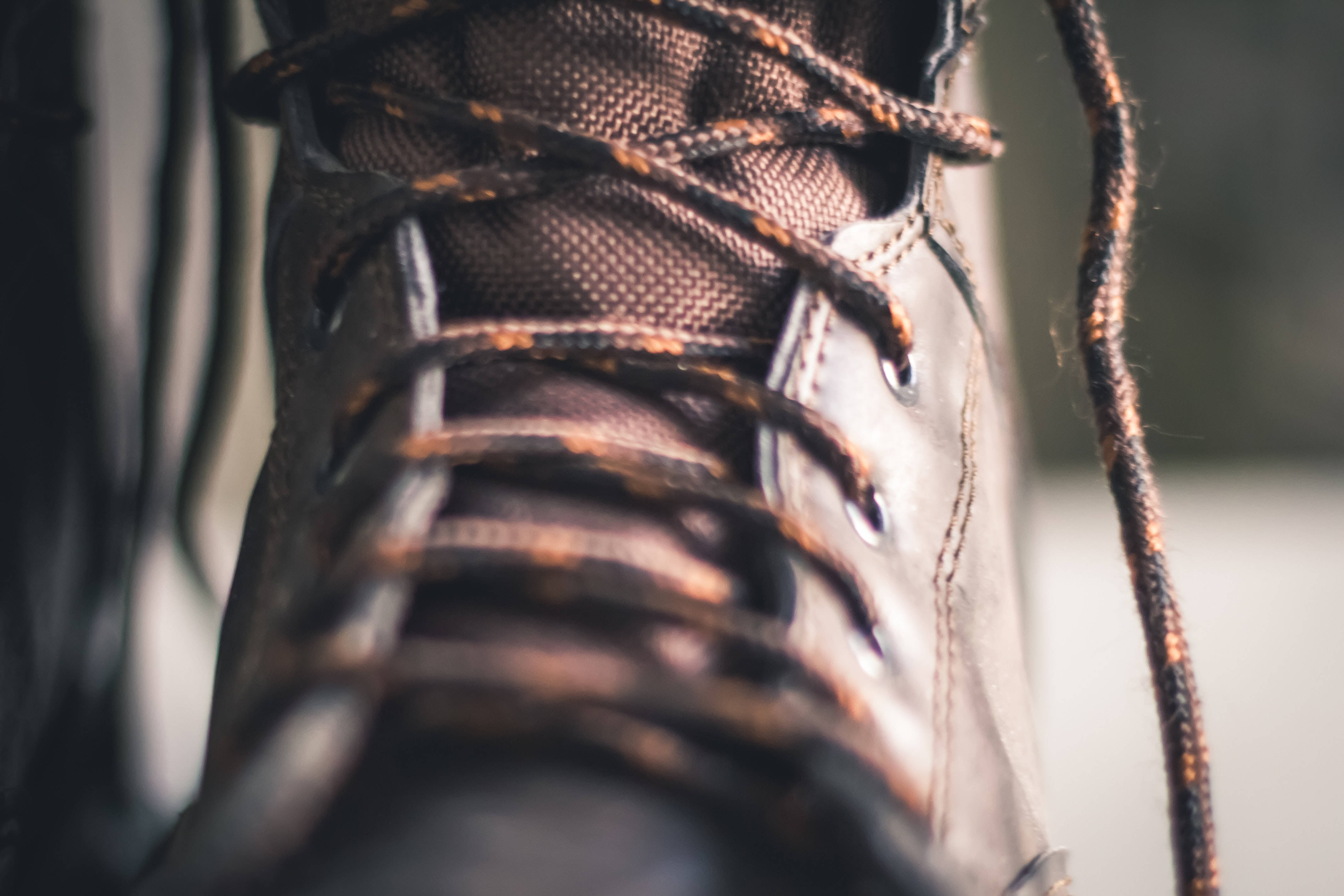 rugged brown hiking boot, metal eyelets, textured fabric, 4K Desktop Wallpaper