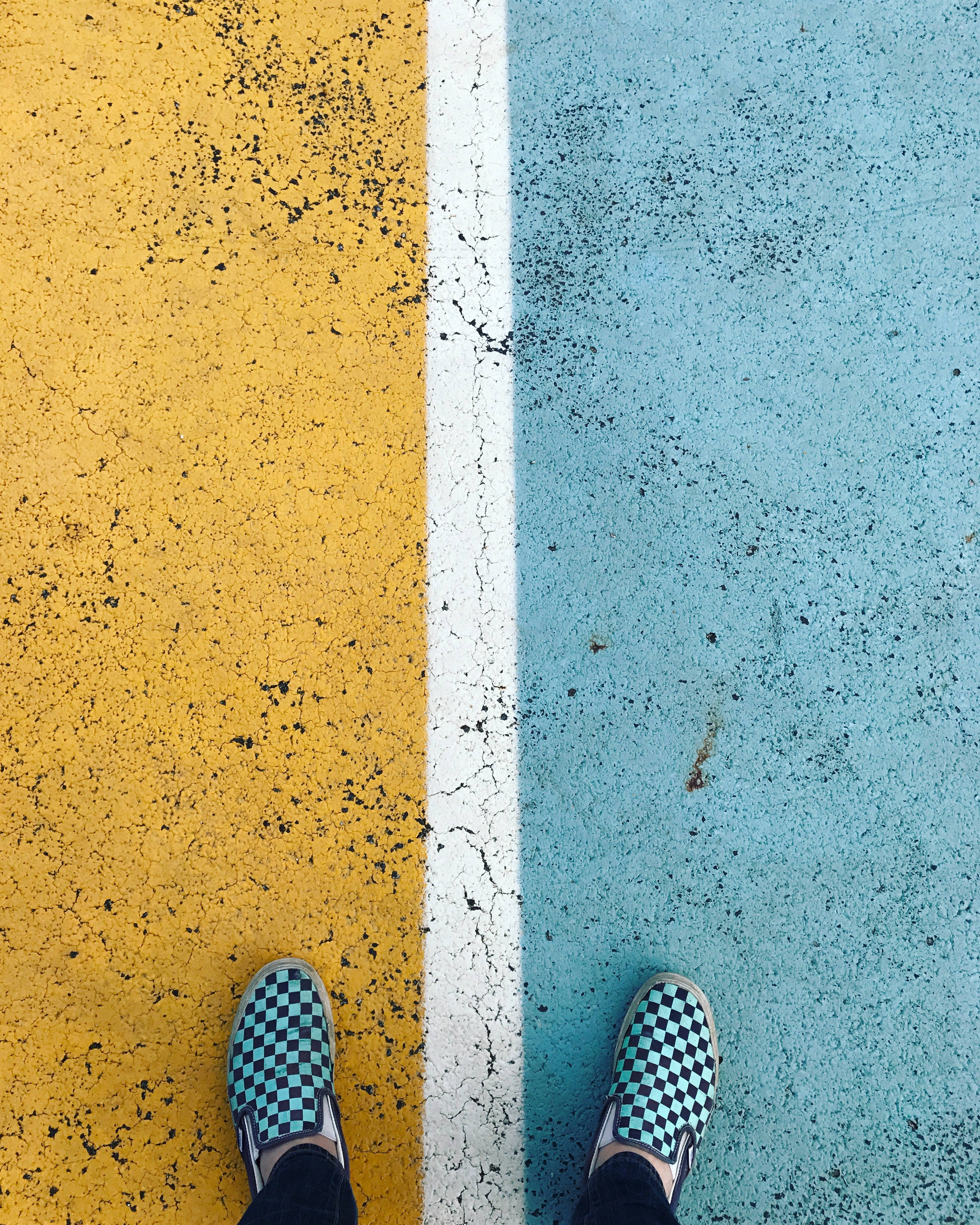 concrete texture slip on shoes, checkered slip-on shoes, cracked white line, 2K Phone Wallpaper