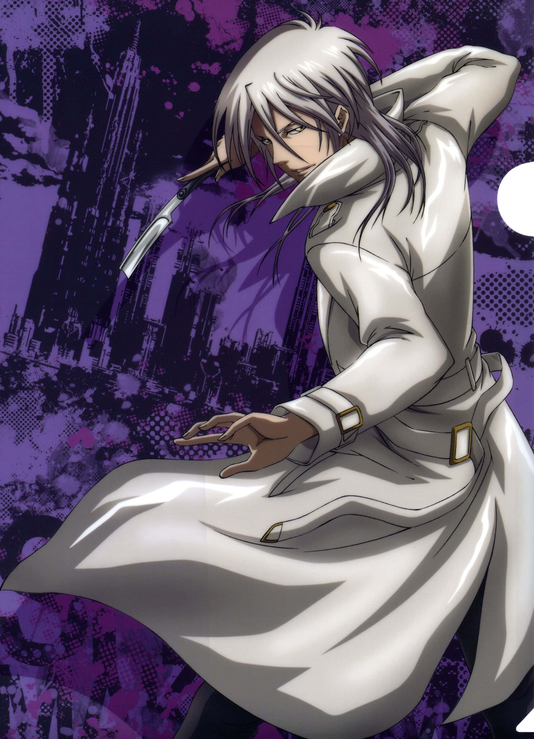 Shogo Makishima, silver-haired, white trench coat, 2K Phone Wallpaper