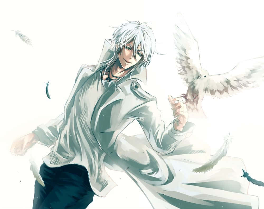 Shogo Makishima, silver-haired anime man, white coat, SD Desktop Wallpaper