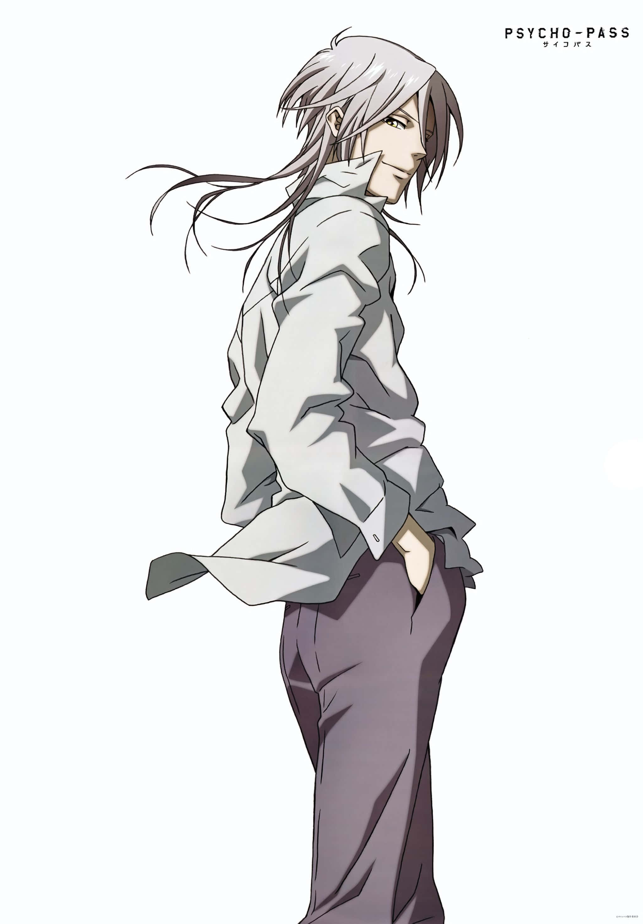 Shogo Makishima, silver-haired, white shirt, 2K Phone Wallpaper