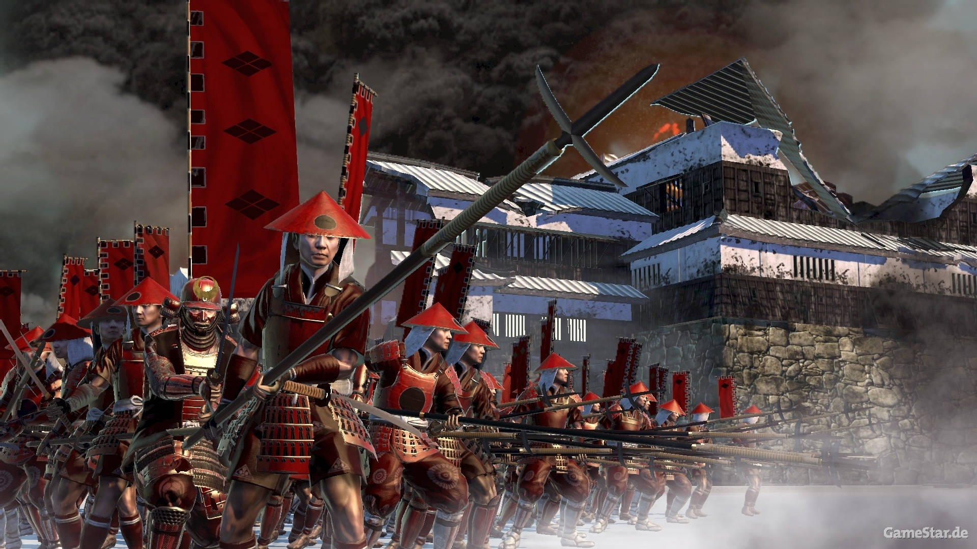 Shogun 2 Total War, samurai army, red armor, Full HD Desktop Wallpaper