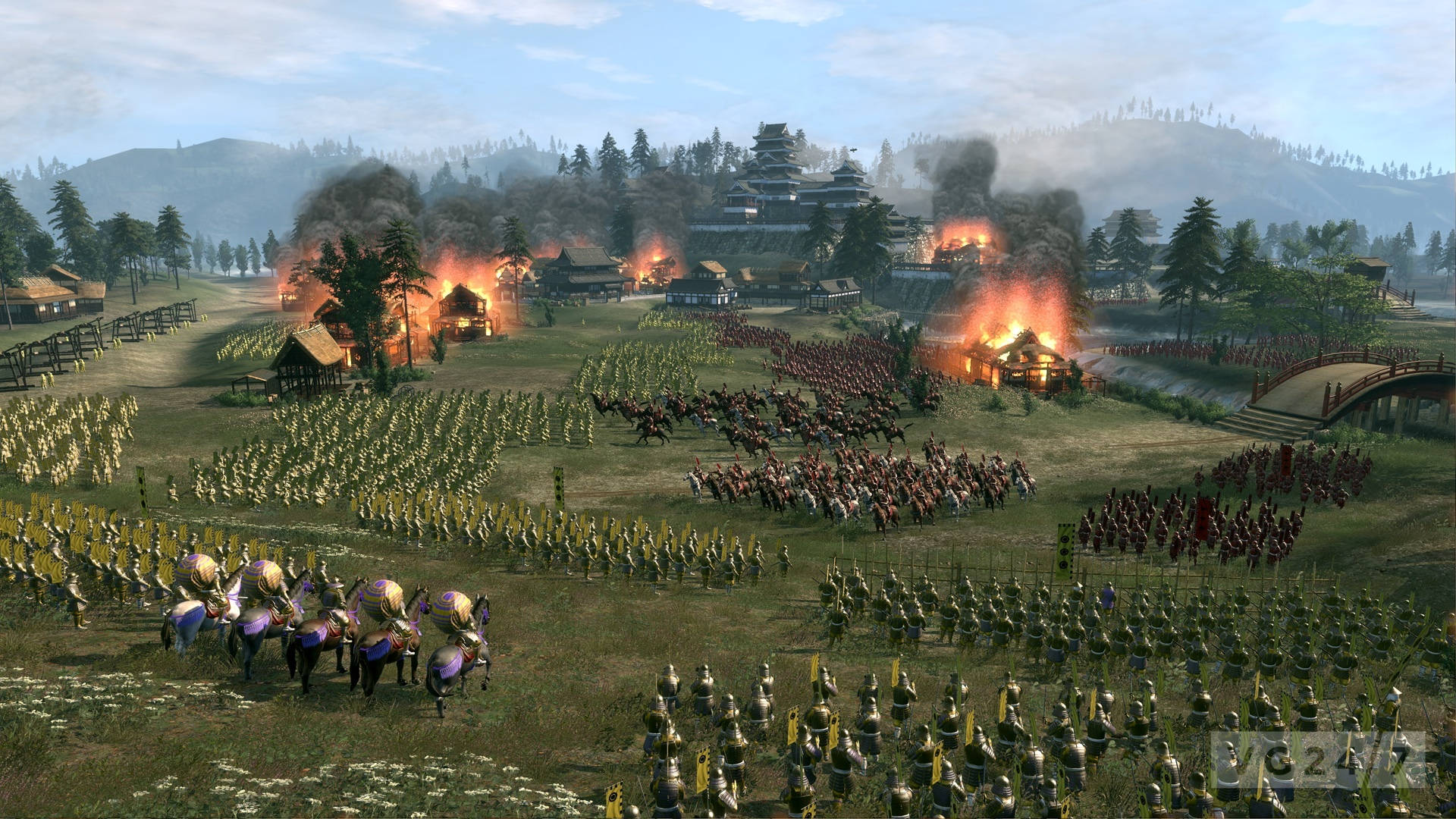 Shogun 2 Total War, battlefield, burning villages, Full HD Desktop Wallpaper