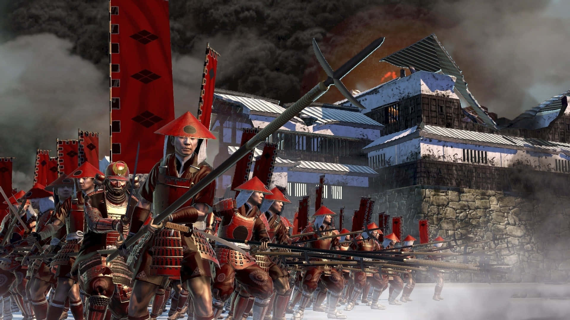 Shogun Total War, samurai warriors, red armor, Full HD Desktop Wallpaper