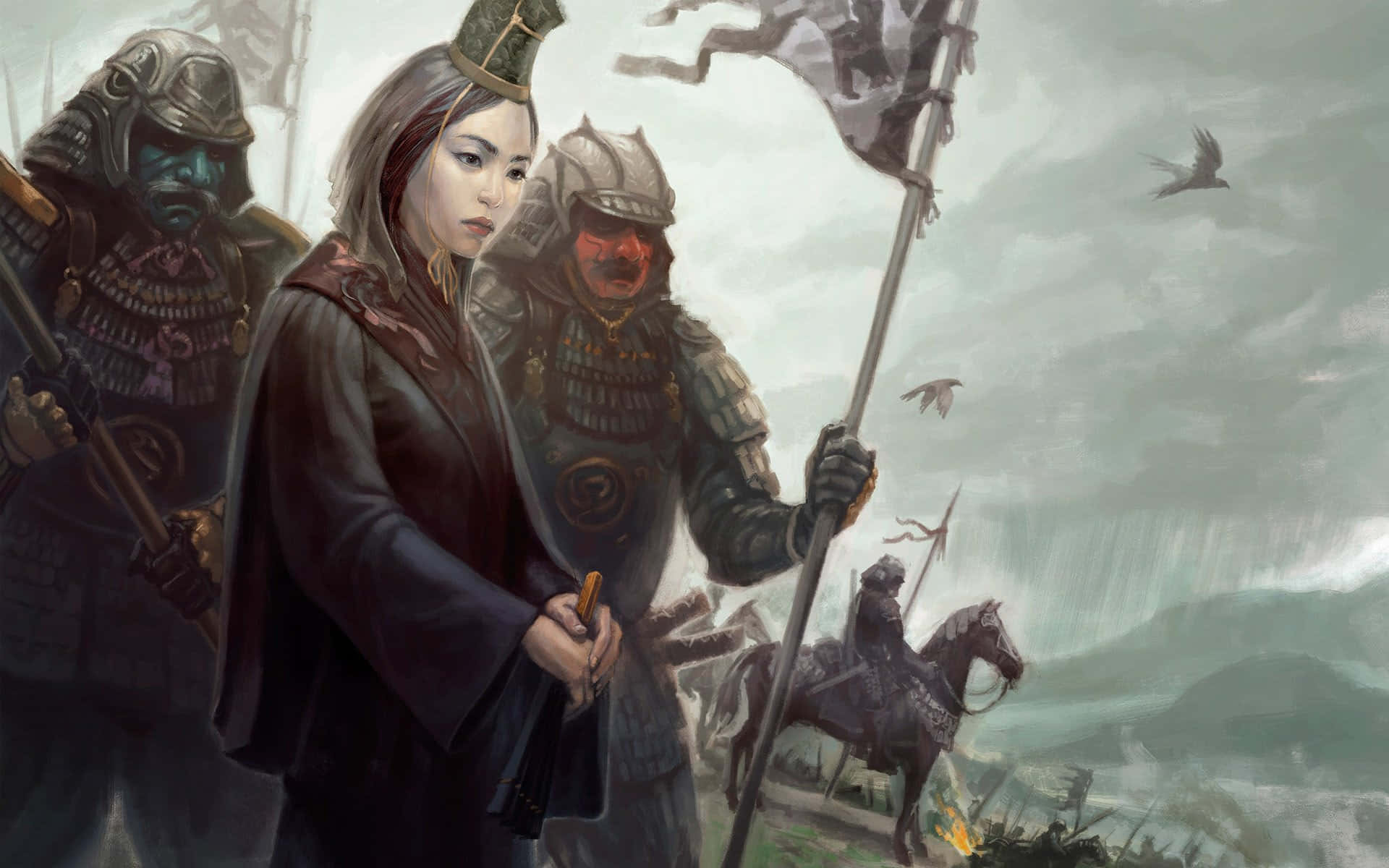 Shogun Total War, samurai woman, armored warriors, Full HD Desktop Wallpaper
