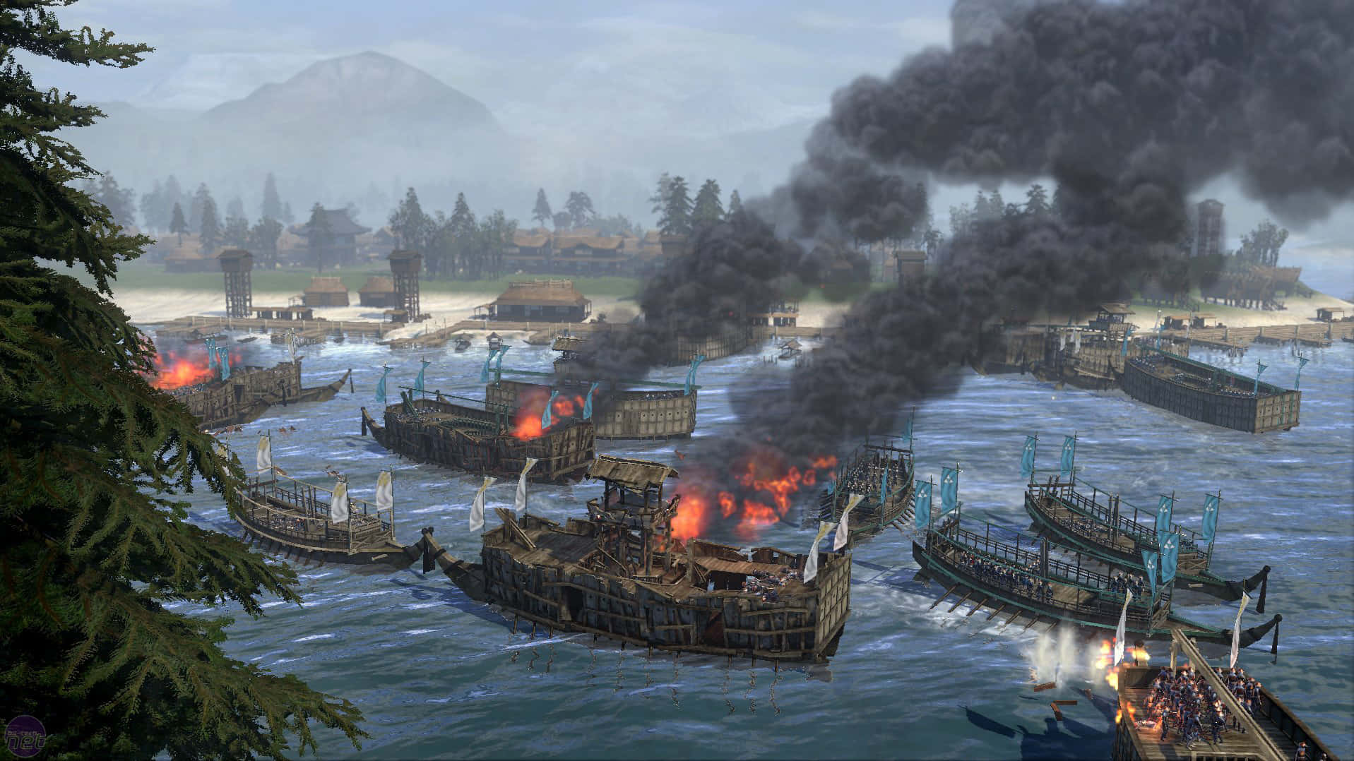 Shogun Total War, naval battle, burning wooden ships, HD Desktop Wallpaper