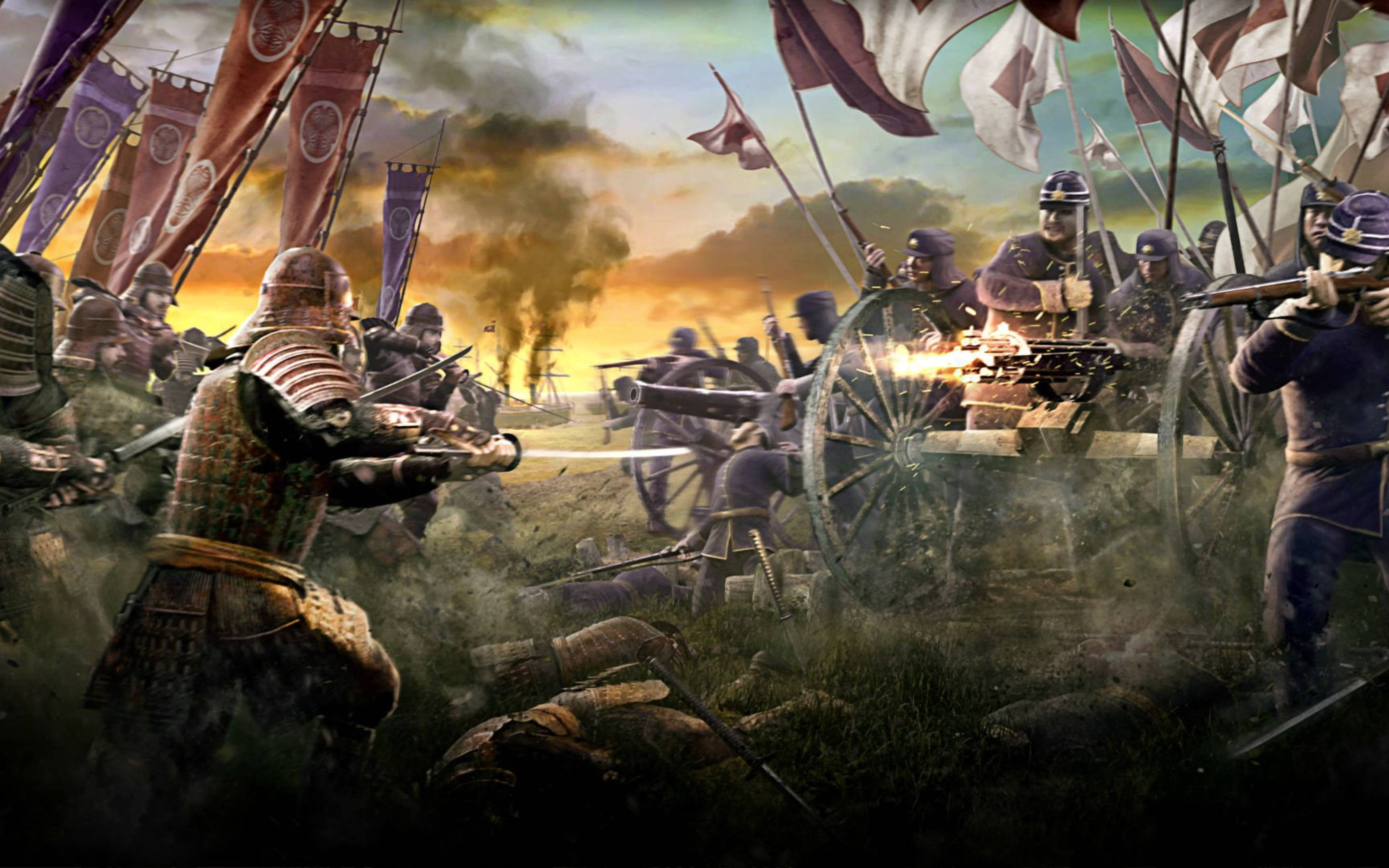 Shogun 2, battlefield, smoky sunset, 2K Desktop Wallpaper