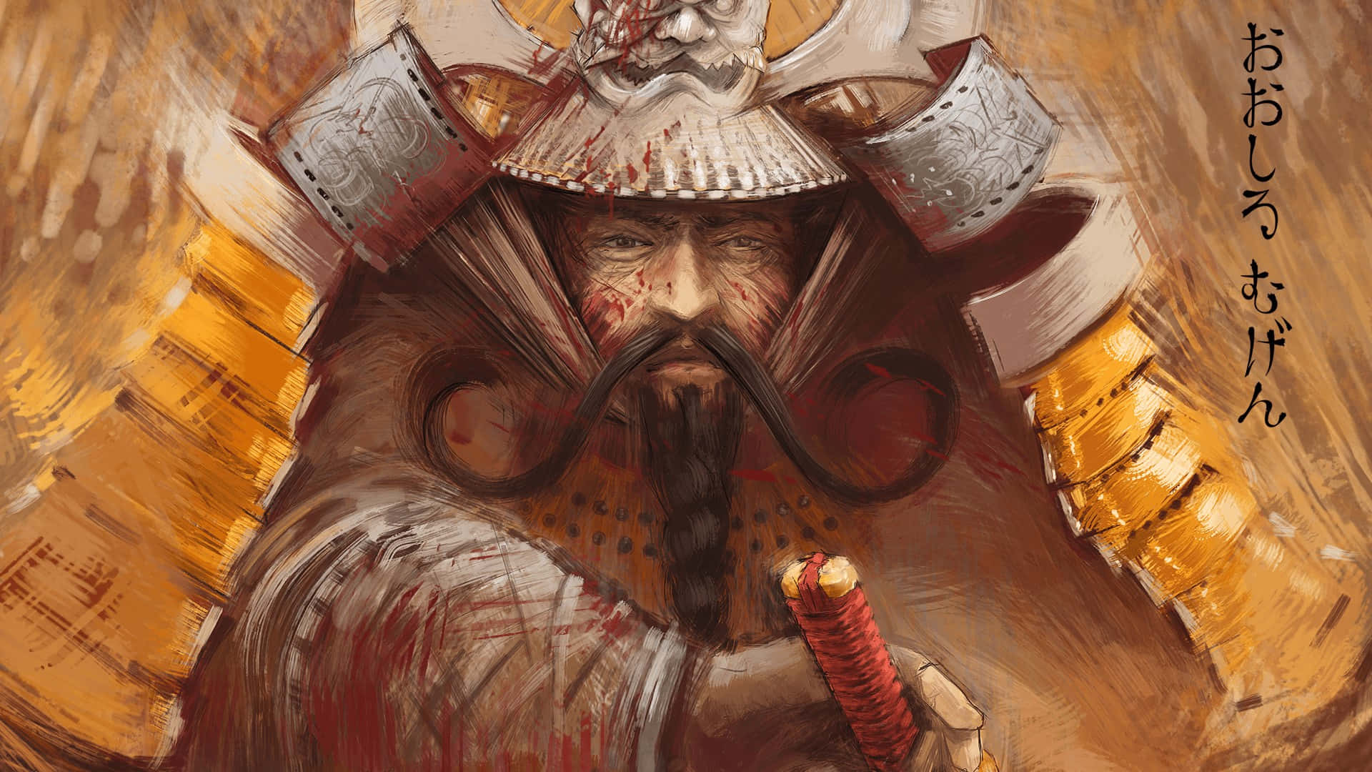 Shogun, samurai warrior, bloodied face, Full HD Desktop Wallpaper
