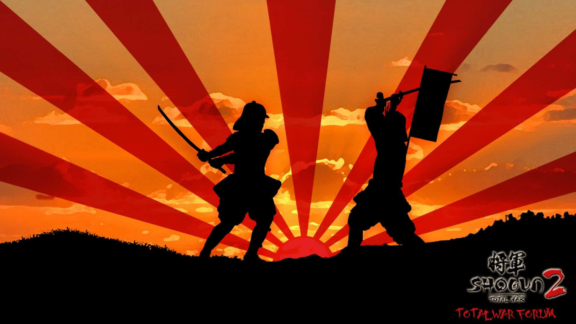 Shogun, samurai silhouettes, hill, Full HD Desktop Wallpaper