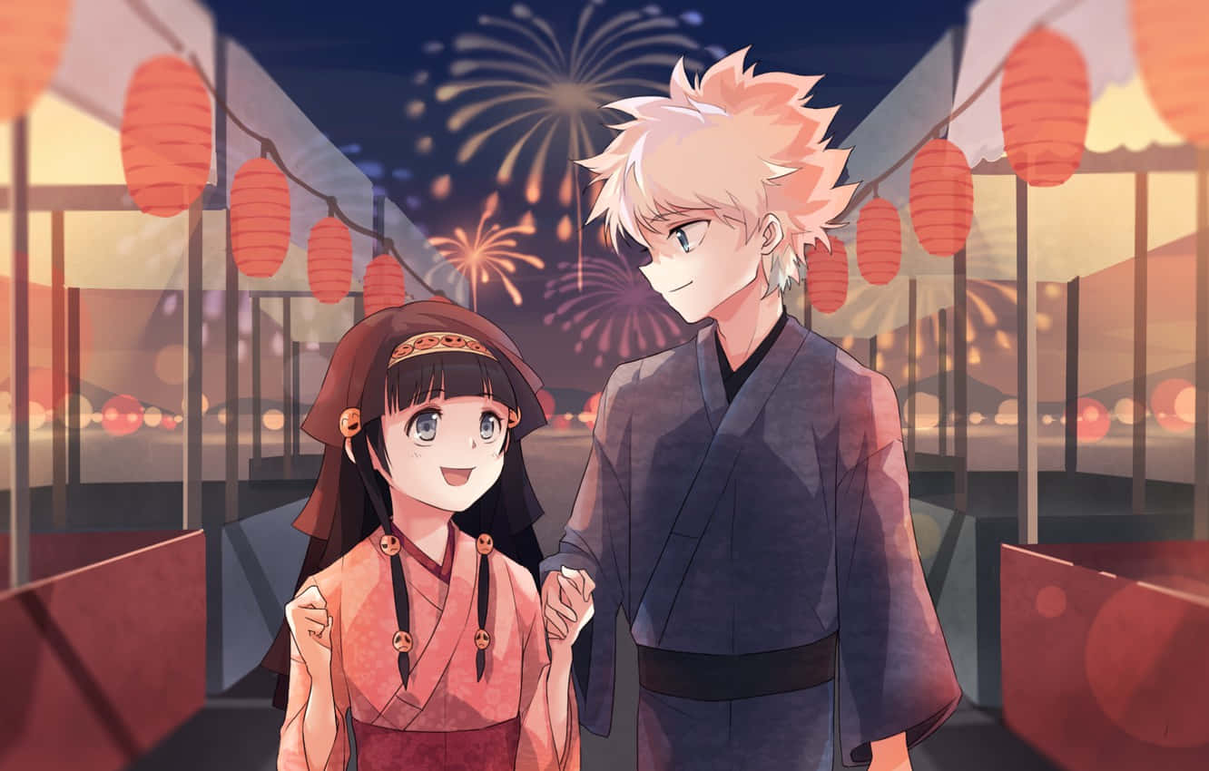 Shonen Anime, traditional Japanese attire, glowing lanterns, HD Desktop Wallpaper