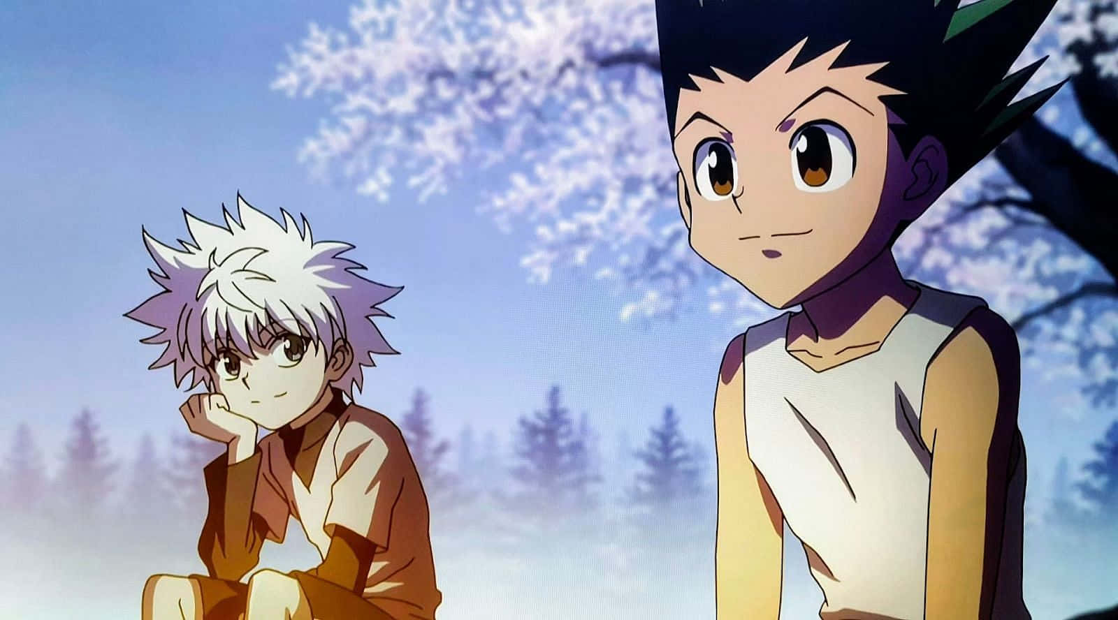 Shonen Anime, cherry trees, blue sky, HD Desktop Wallpaper