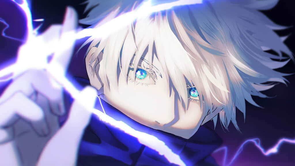 Shonen Anime, white hair, glowing blue eyes, SD Desktop Wallpaper