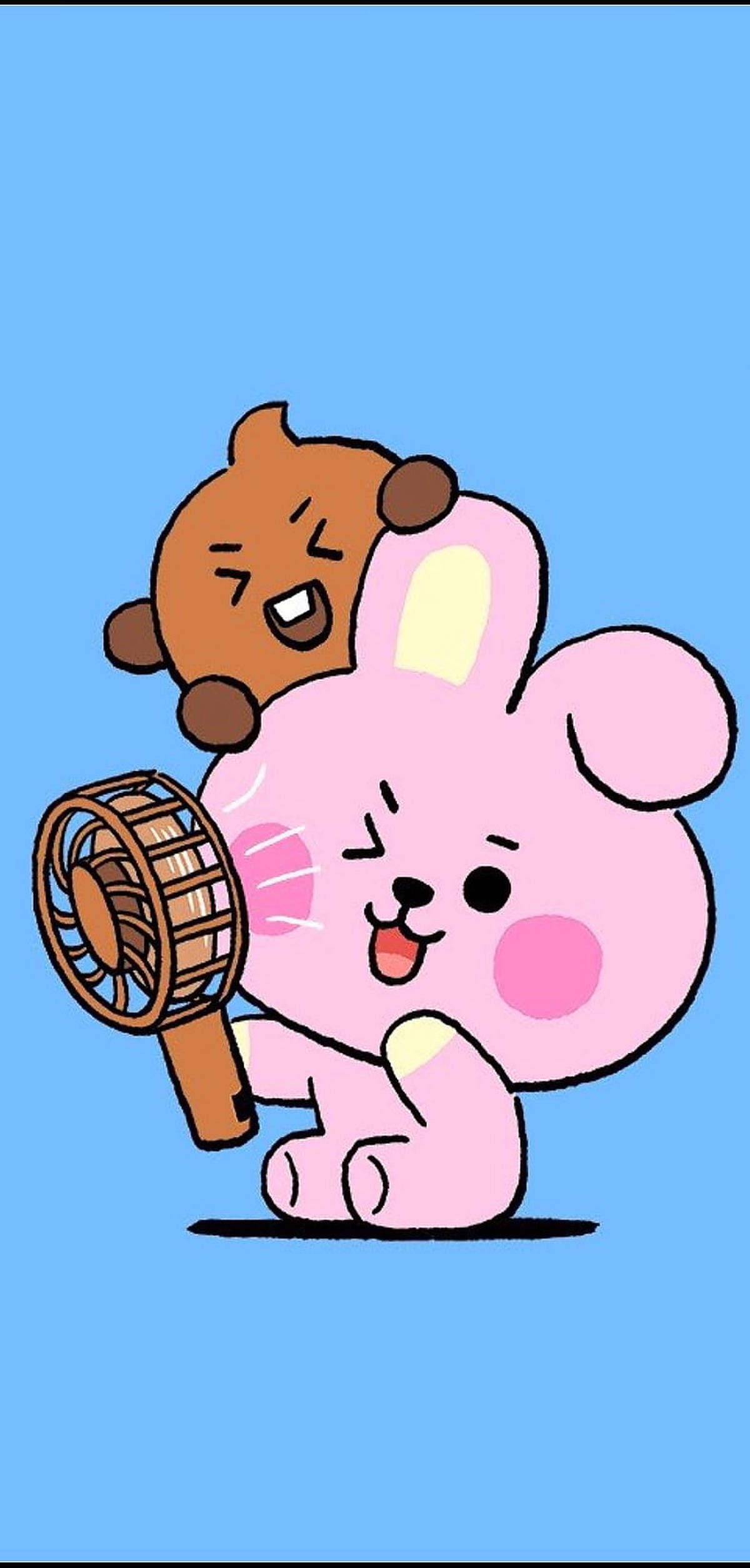 Shooky BT21, pink rabbit character, brown bear character, Full HD Phone Wallpaper