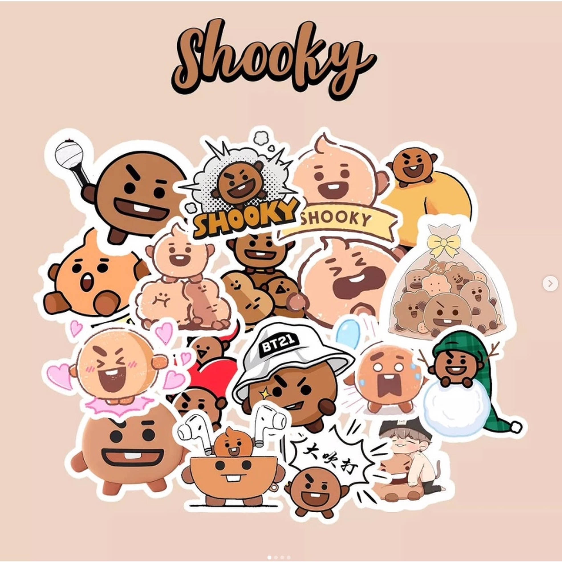 Shooky BT21, BT21, soft pink background, Full HD Desktop Wallpaper