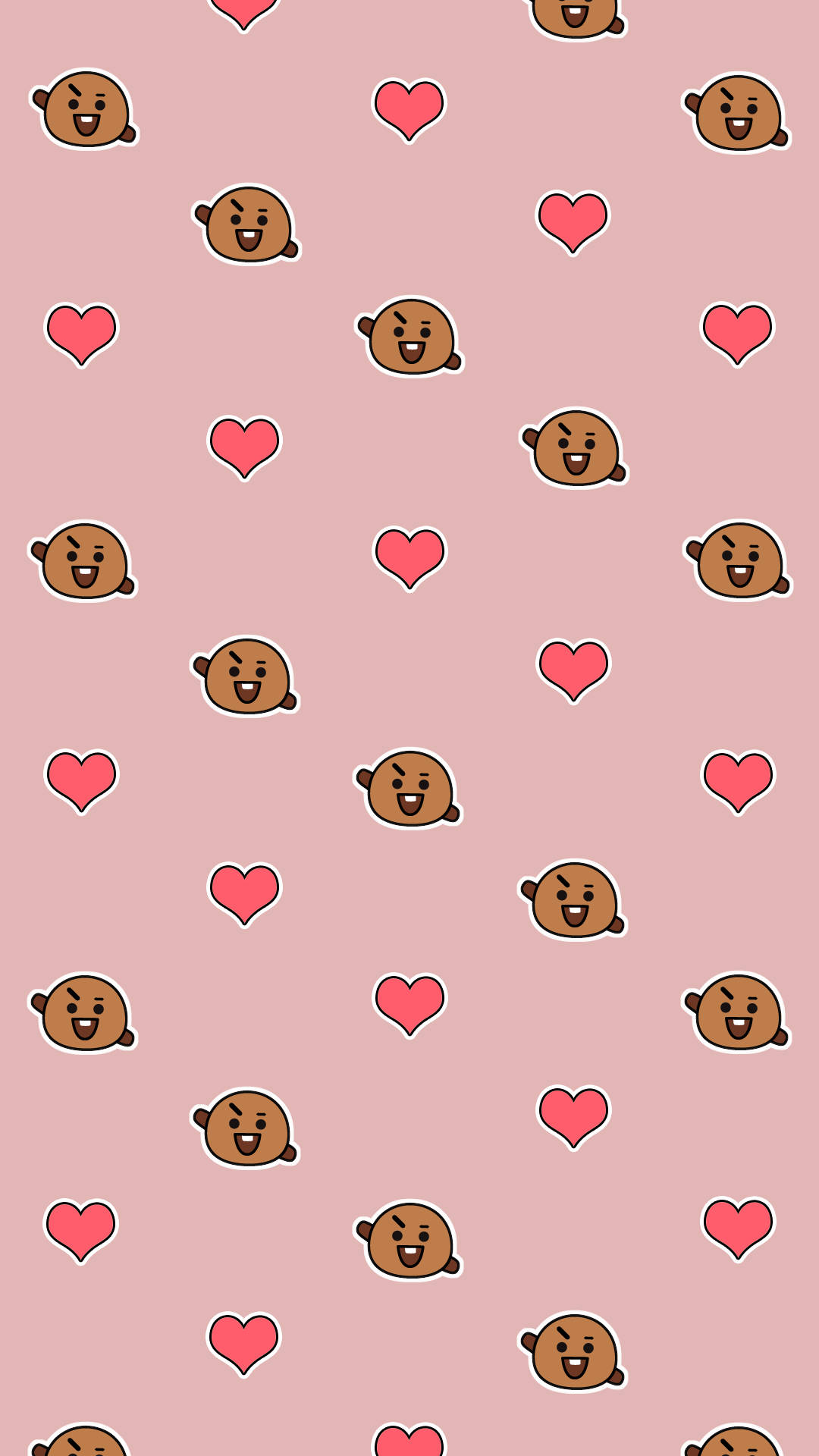 Shooky BT21, heart pattern, pink background, Full HD Phone Wallpaper