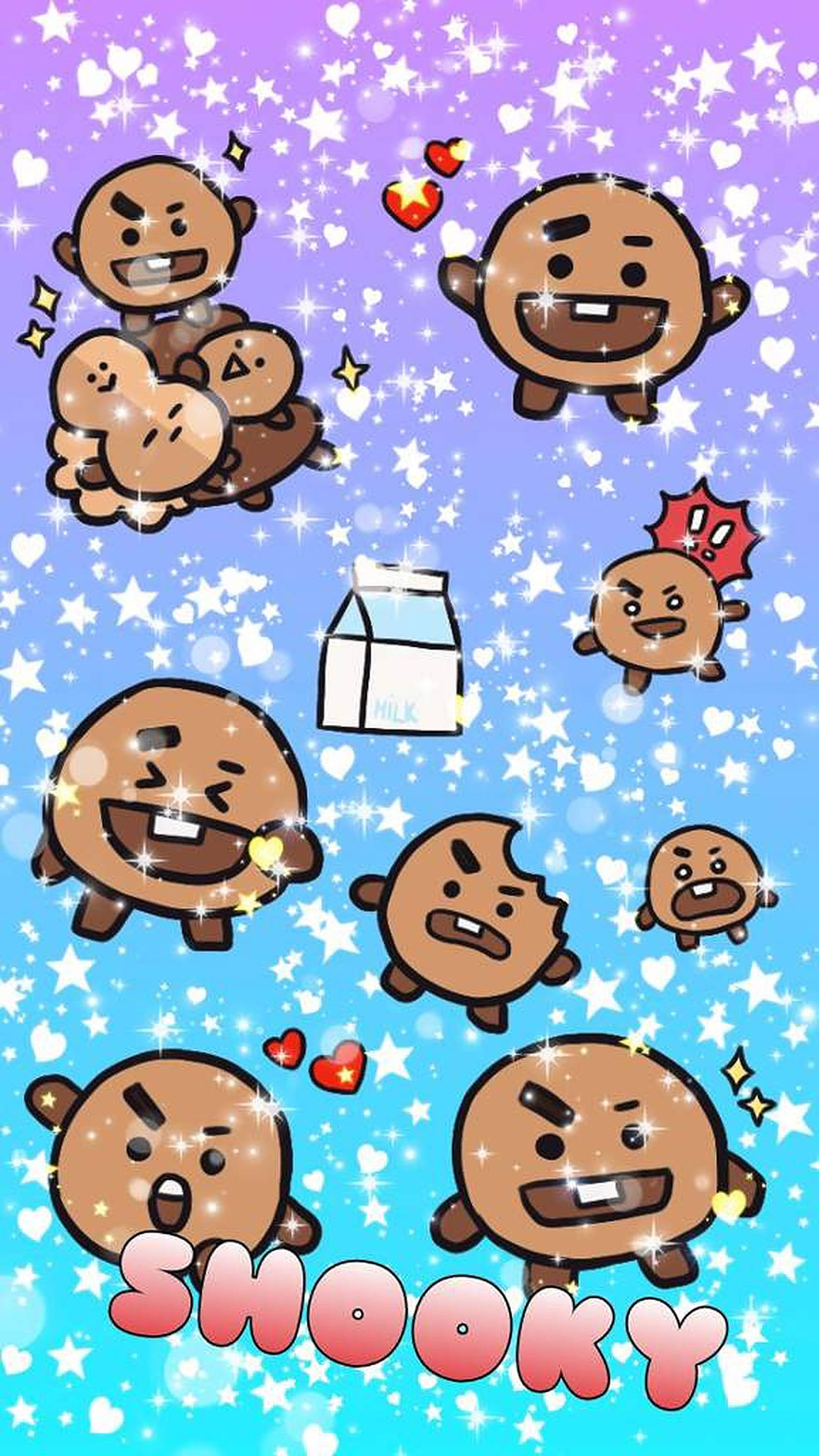 Shooky BT21, cartoon cookie characters, sparkling stars, Full HD Phone Wallpaper